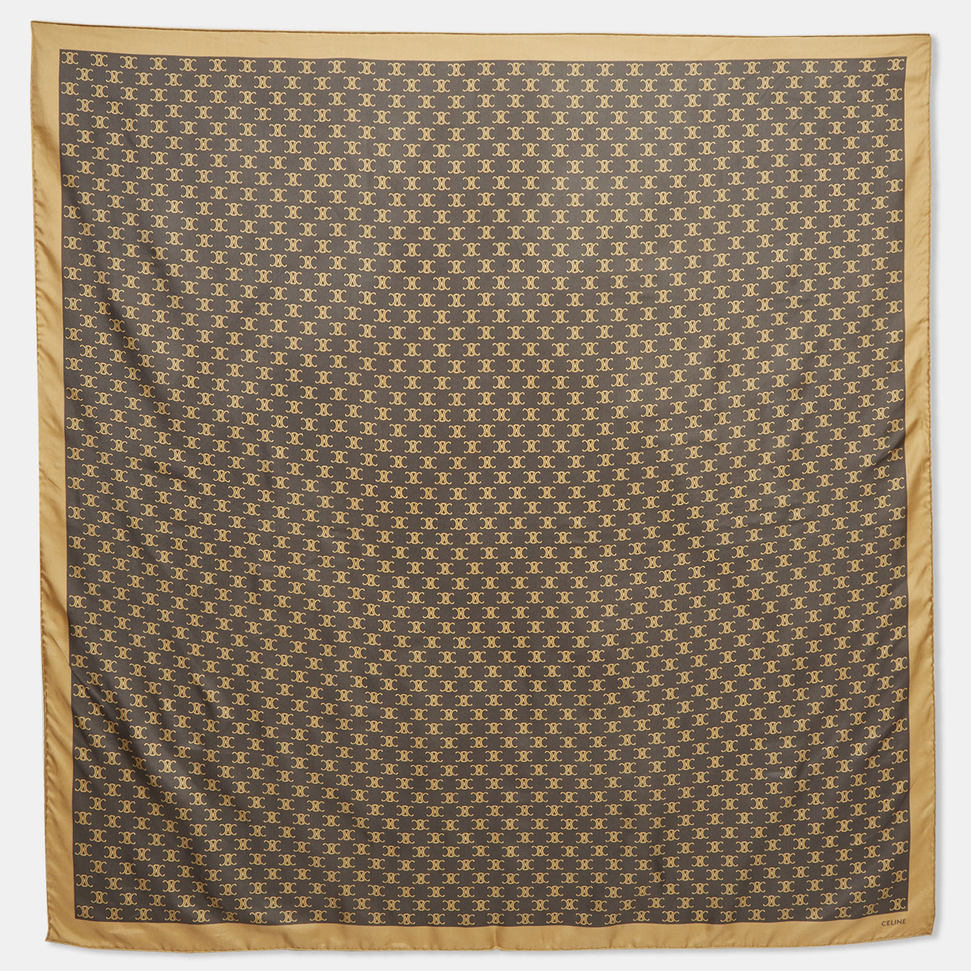 Celine GreyGold Triomphe Print Silk Square Scarf