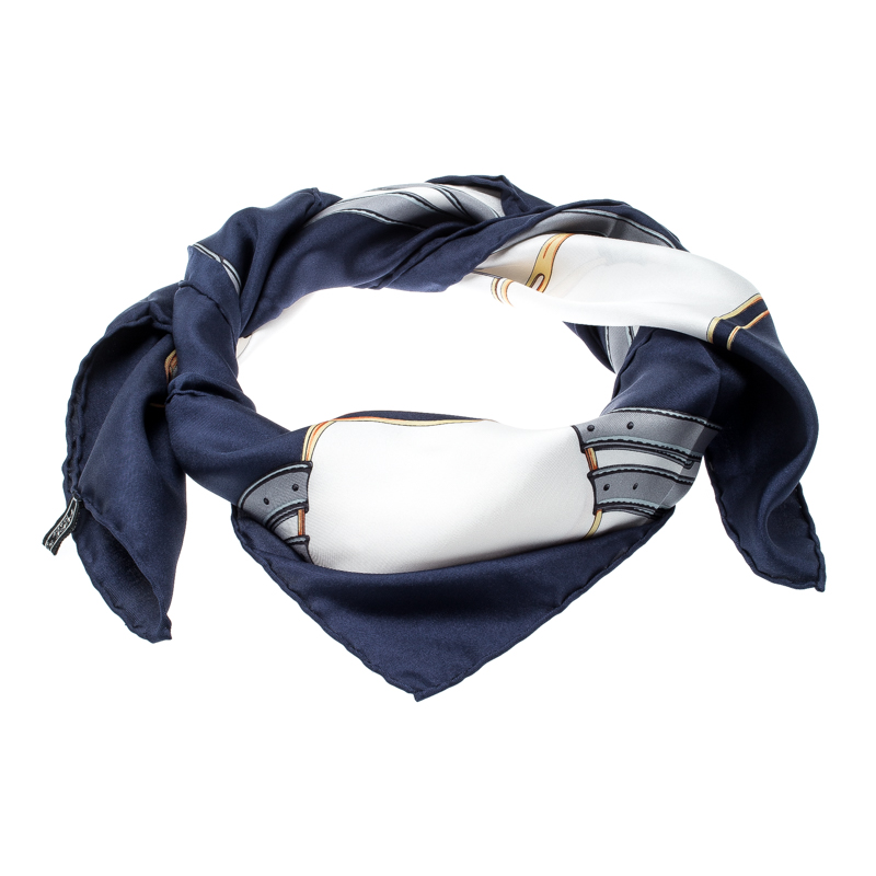 Pre Owned Celine Multicolor Harness Printed Silk Square Scarf  