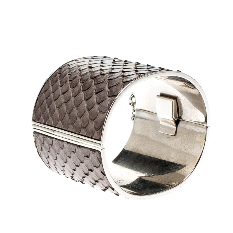 

Celine Grey Python Leather Silver Tone Wide Cuff Bracelet