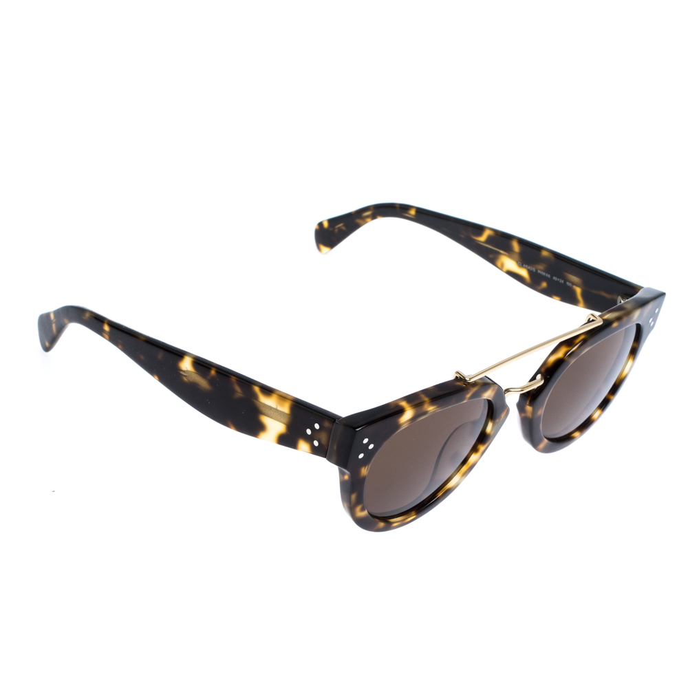 Pre-owned Celine Céline Dark Havana / Brown Cl 41043/s New Preppy Round Sunglasses