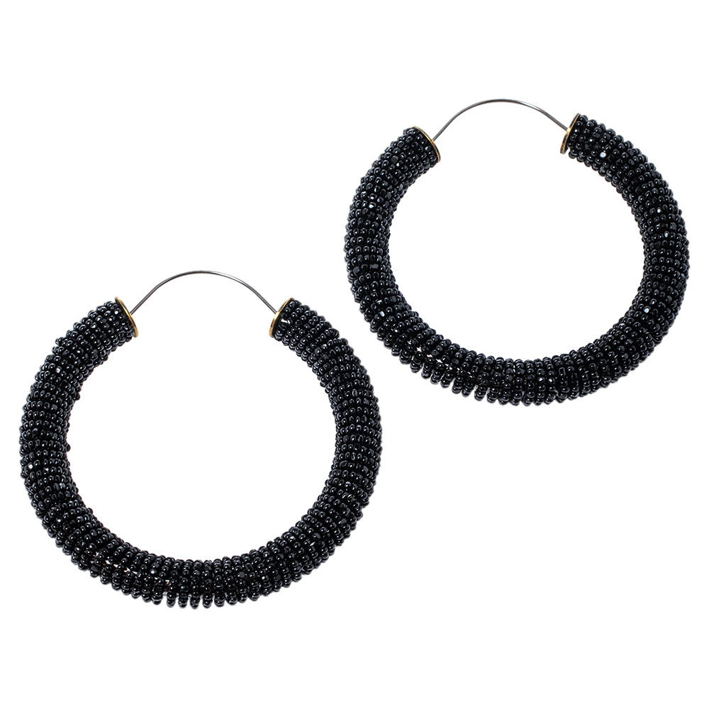 

Celine Black Beaded Hoop Earrings