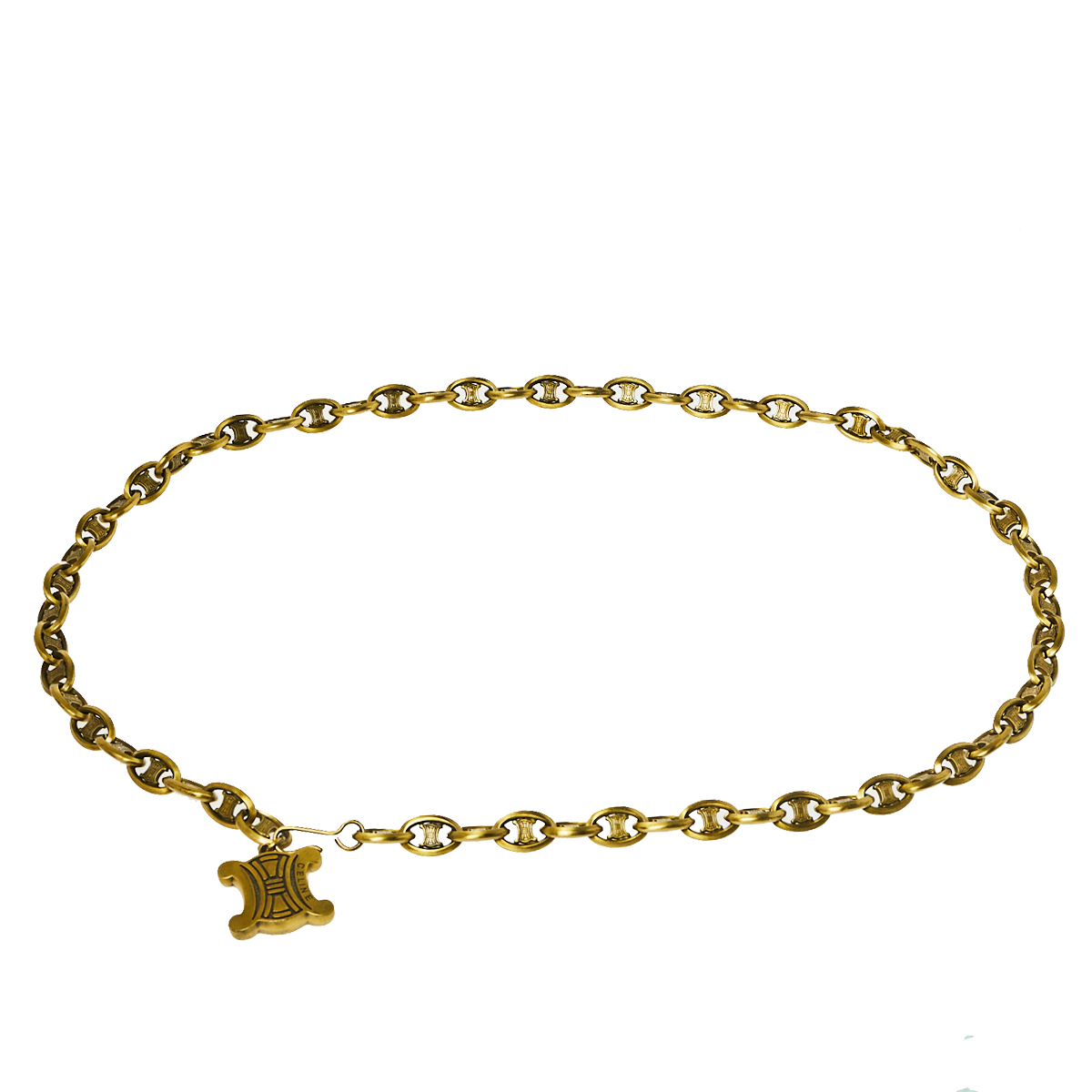 Celine Aged Gold Tone Logo Charm Chain Belt