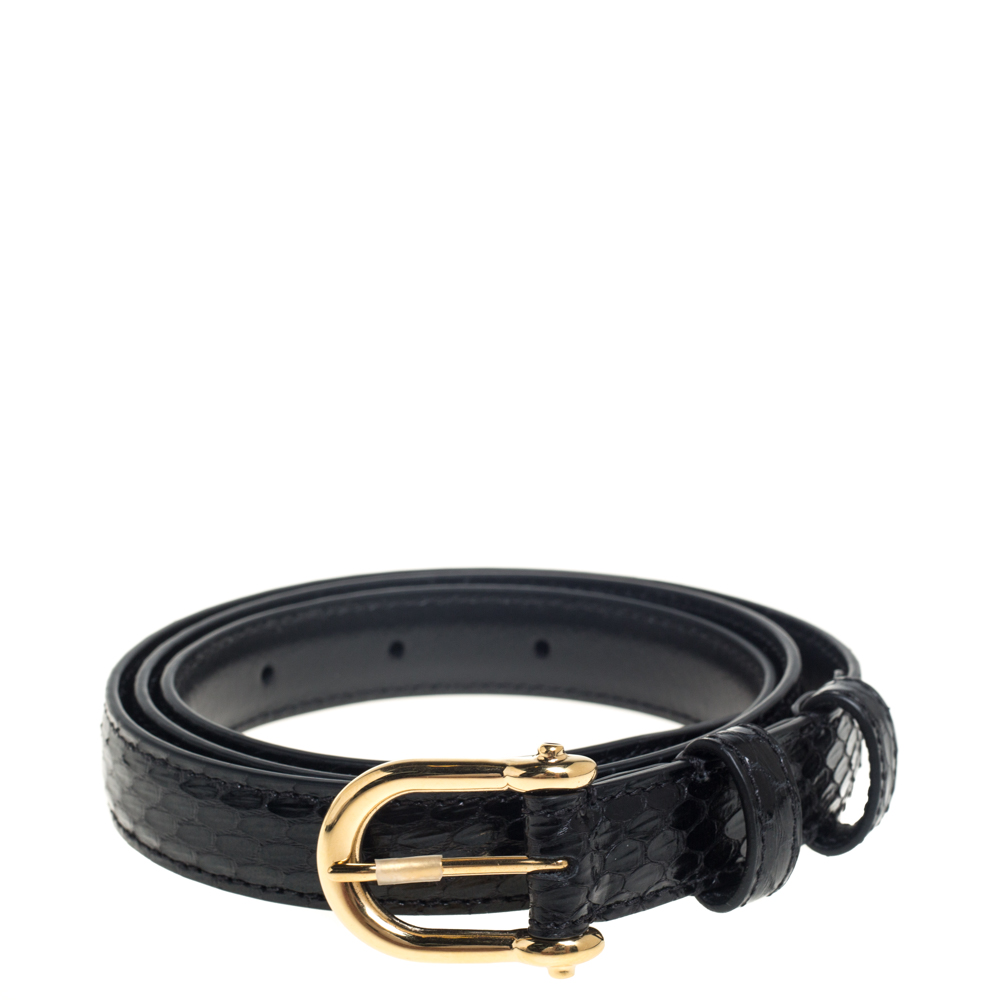 

Celine Black Snakeskin Buckle Slim Belt