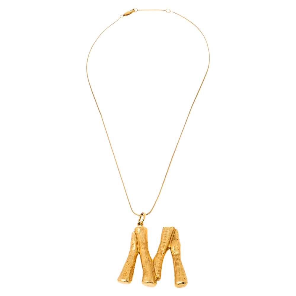 

Céline Gold Tone Textured Alphabet  Pendant Necklace