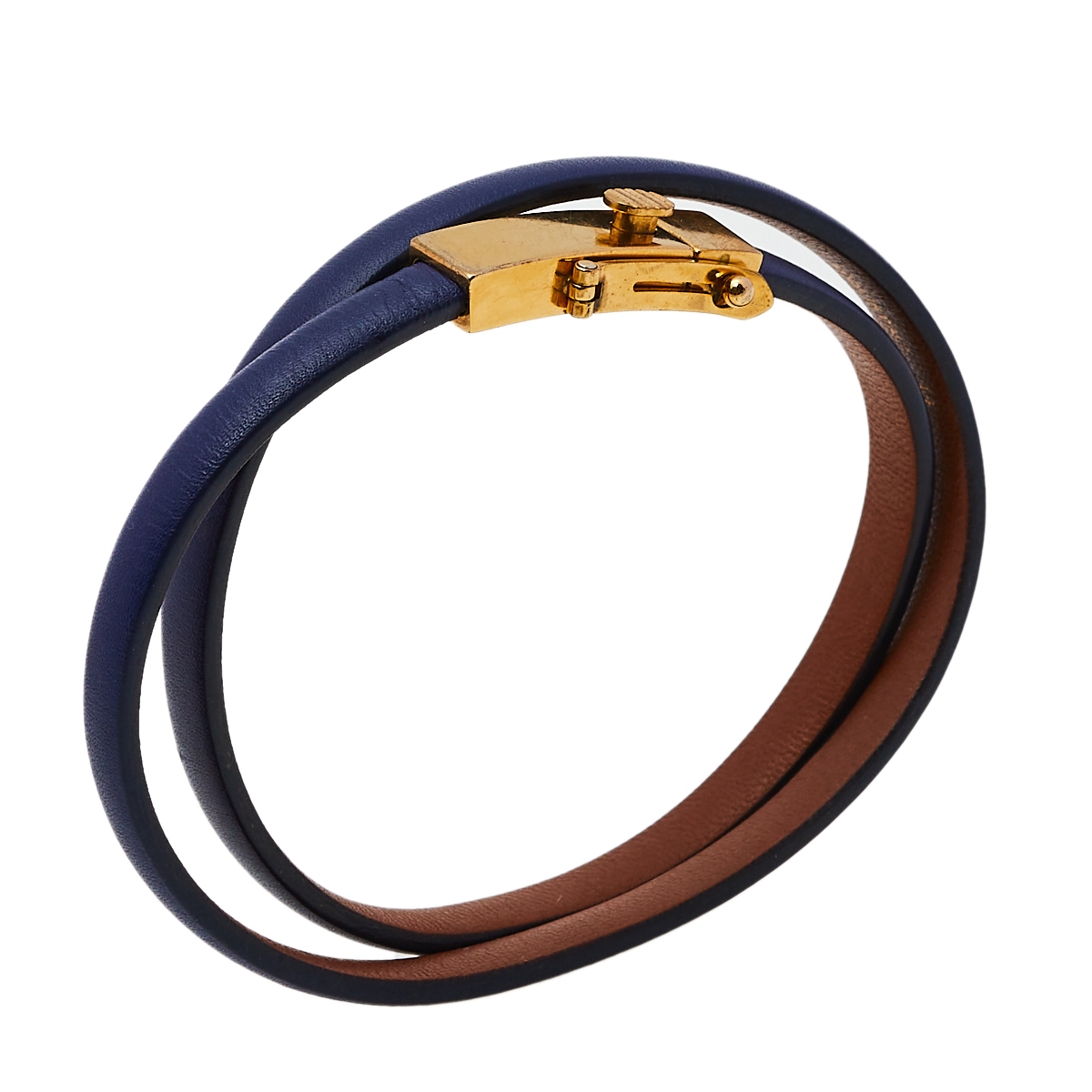 

Celine Blue Leather Gold Tone Triple Tour Wrap Bracelet