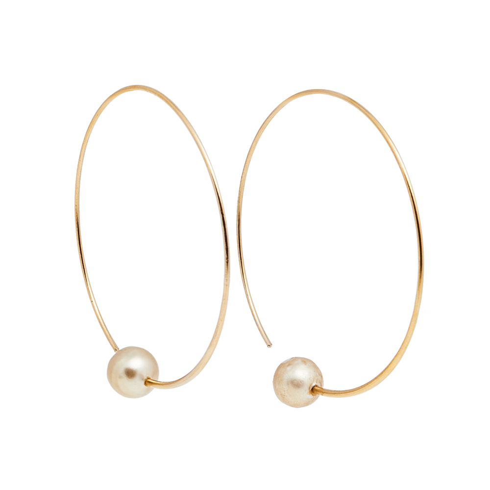 

Céline Gold Tone Faux Pearl Hoop Earrings