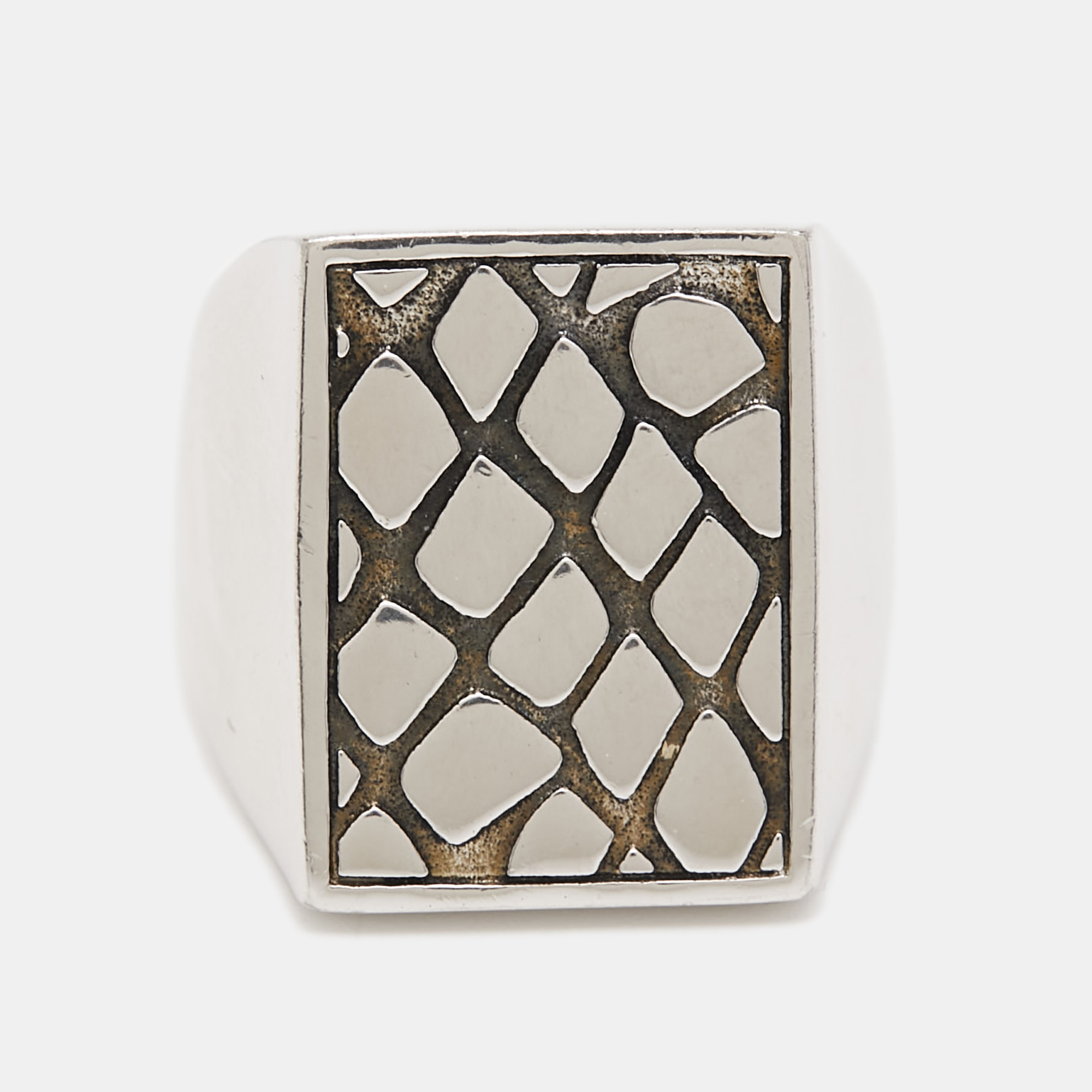 

Céline Silver Tone Patterned Square Ring Size EU 54