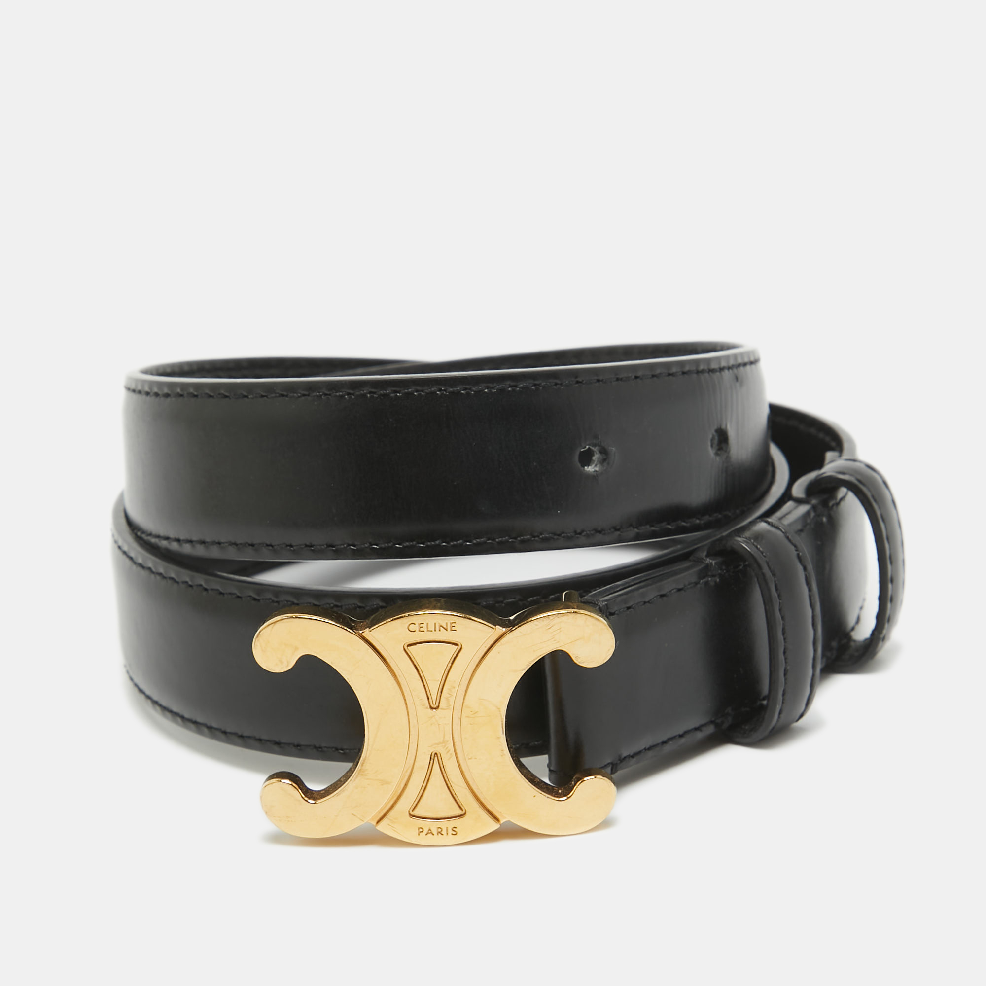 

Celine Black Leather Macadam Buckle Belt 75CM