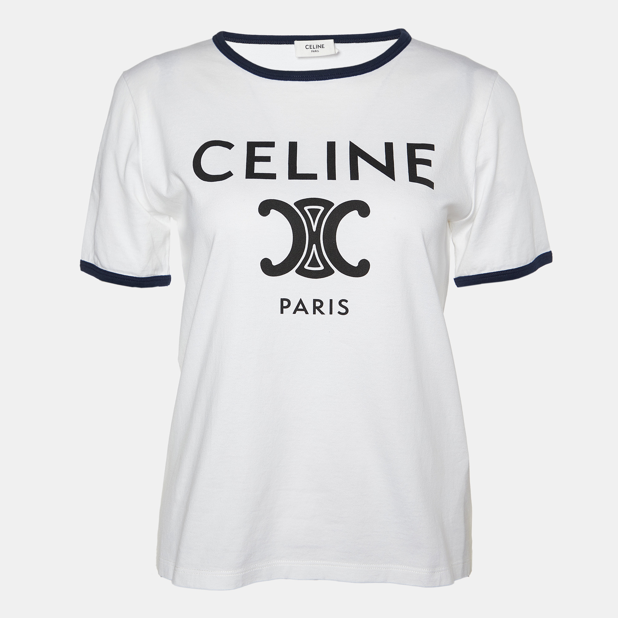 

Celine White Logo Print Cotton Crew Neck T-Shirt M