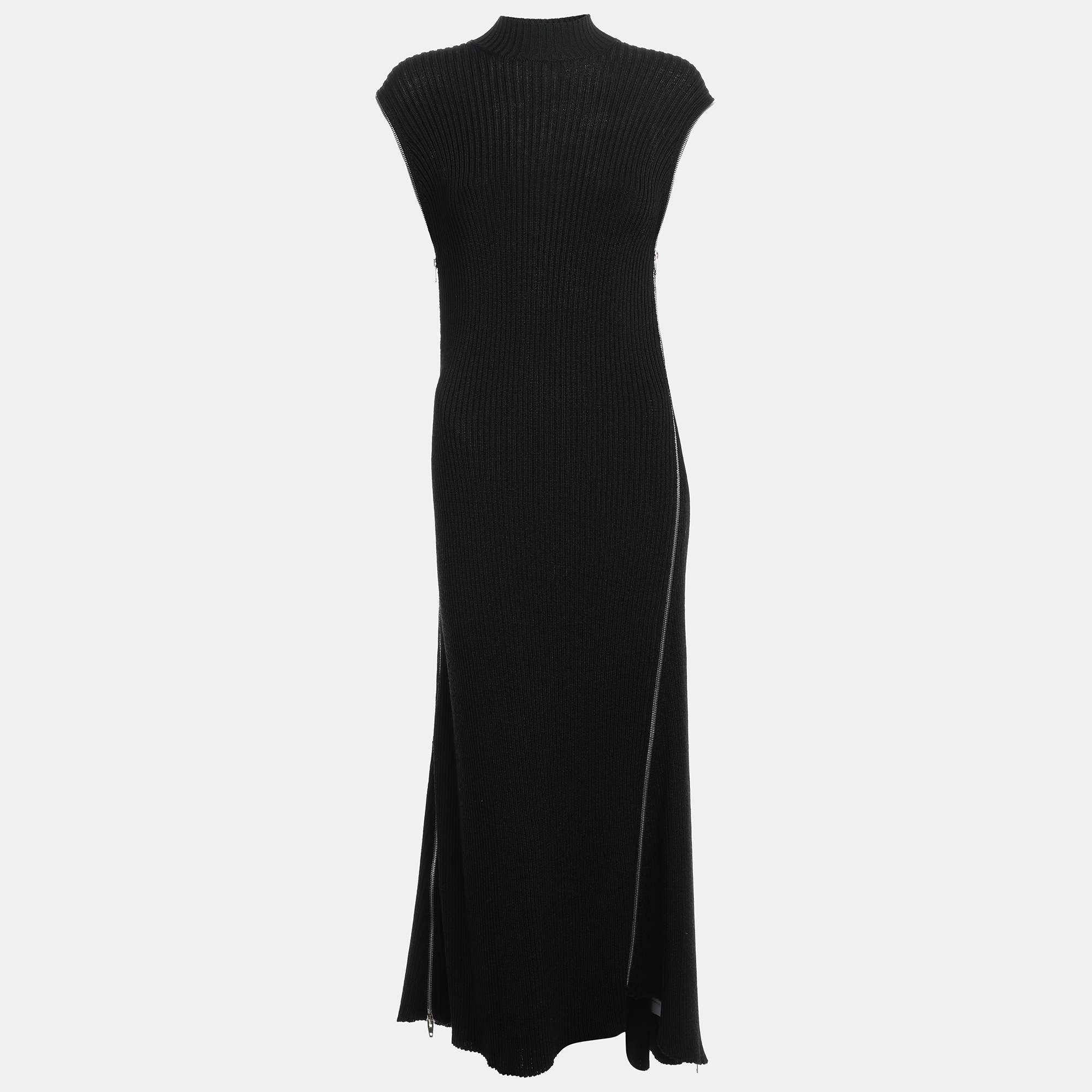 

Celine Black Wool and Rib Knit Zip Detail Maxi Dress M