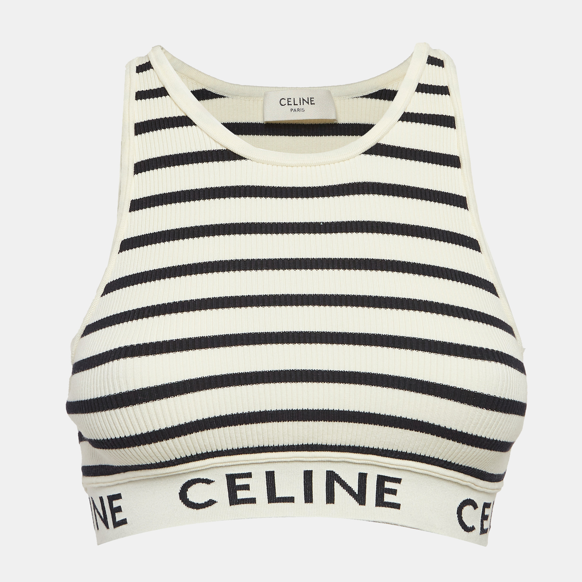 

Celine White Striped Rib Knit Tank Crop Top XS