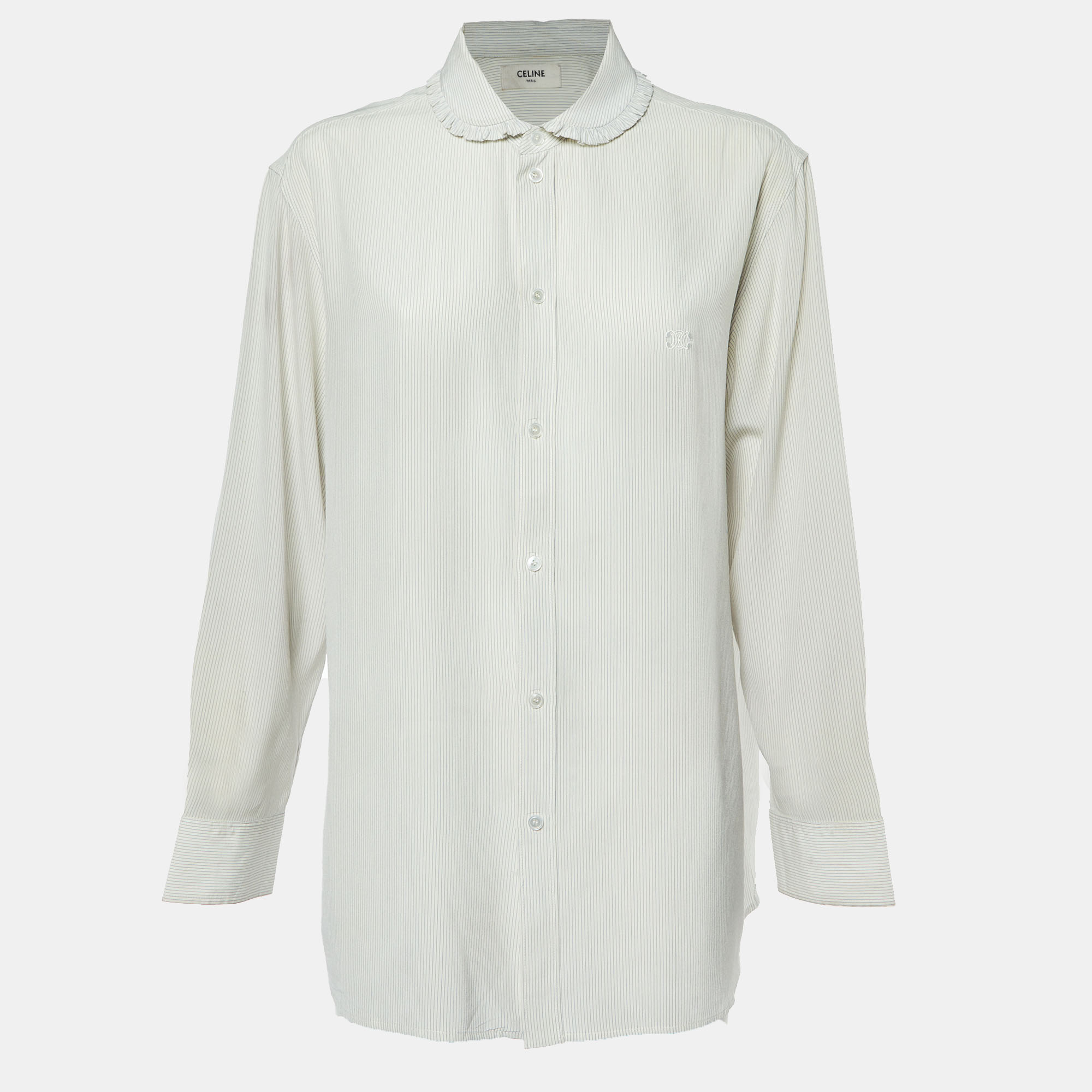 

Celine White/Blue Striped Silk Boyfriend Shirt L