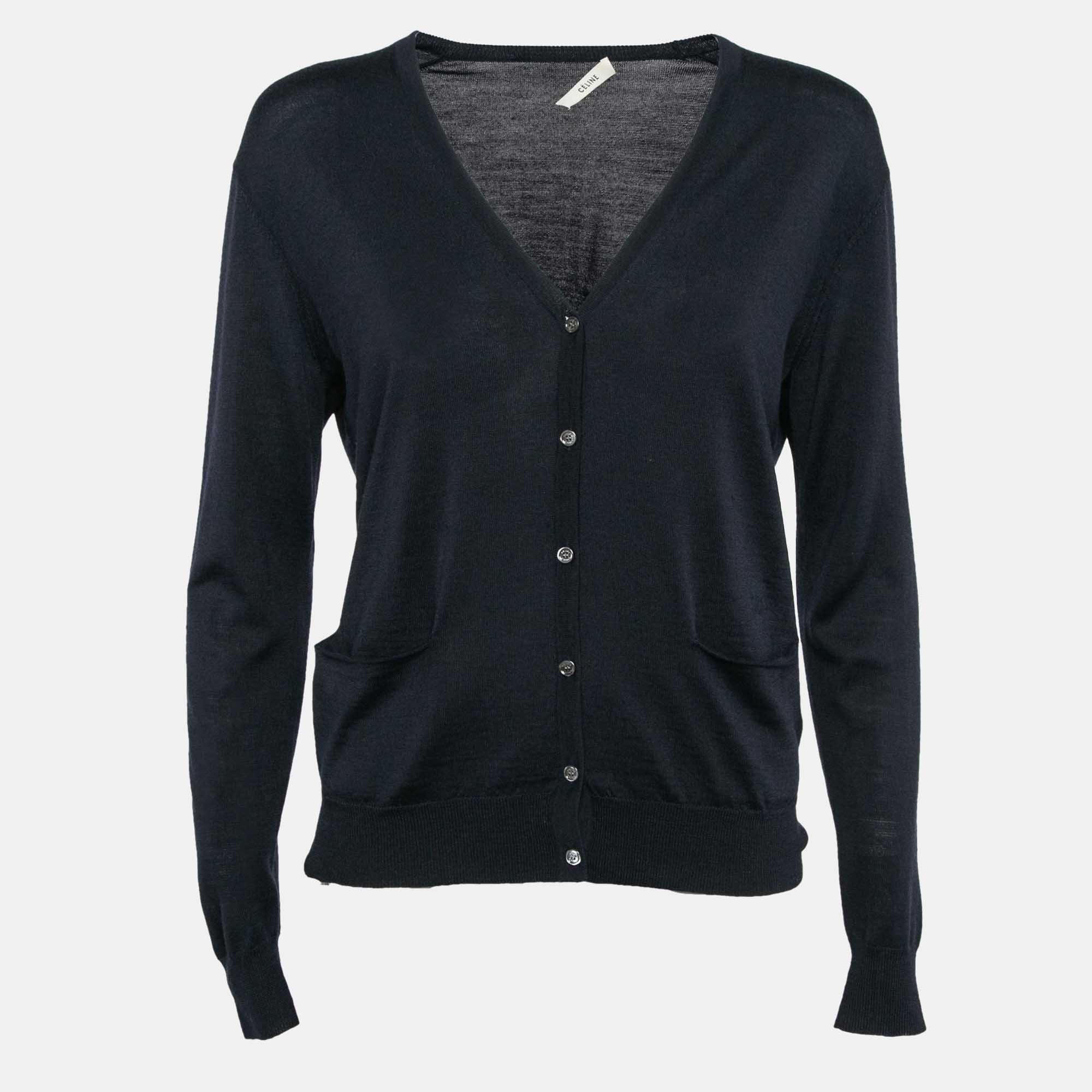 

Celine Navy Blue Wool Blend Button Front Cardigan XS