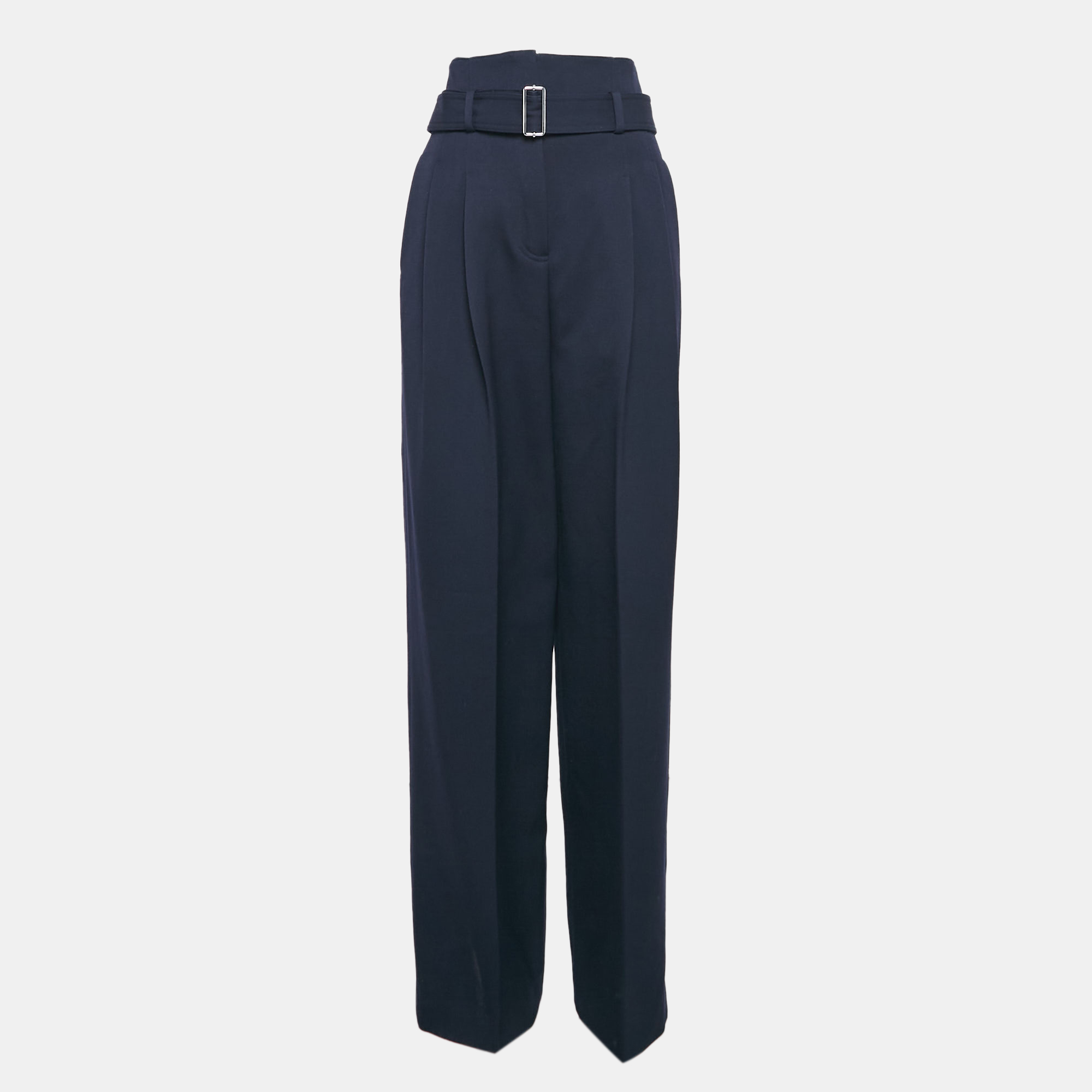 

Celine Navy Blue Gabardine Belted High-Rise Pants S