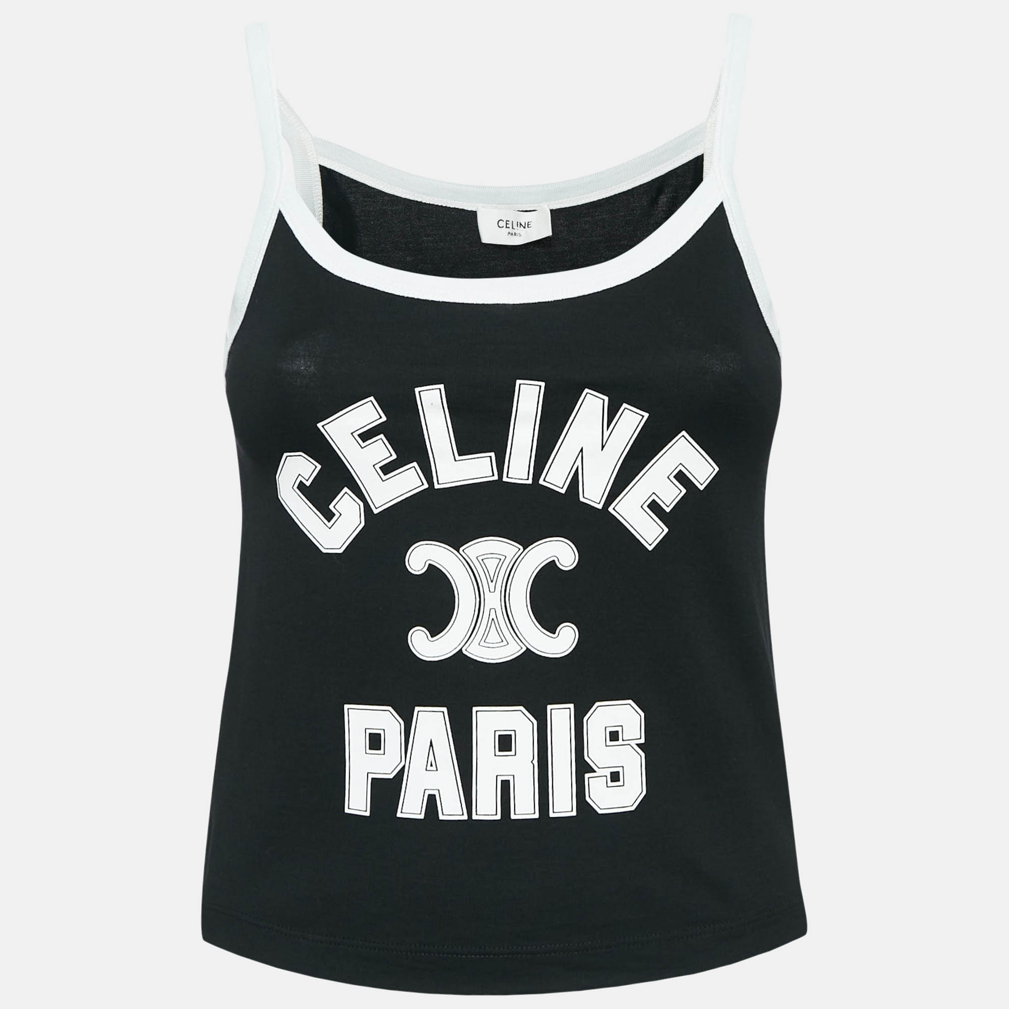 

Celine Black Logo Print Cotton Knit Camisole XS