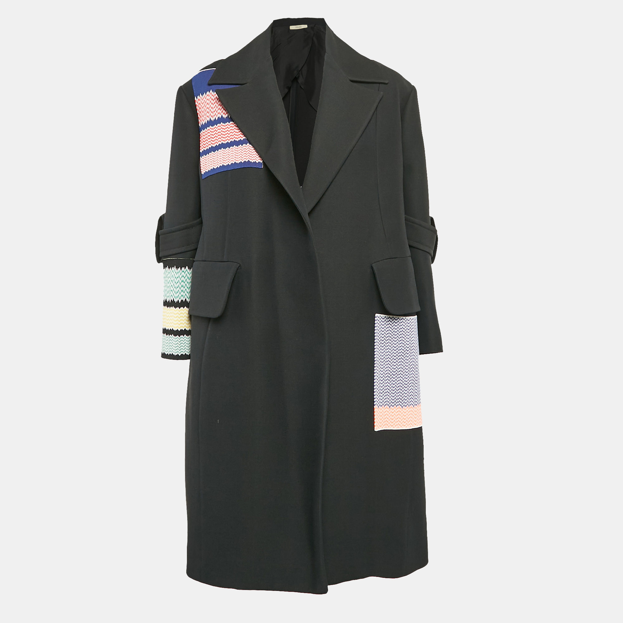 

Celine Black Wool Patchwork Detail Open Coat M