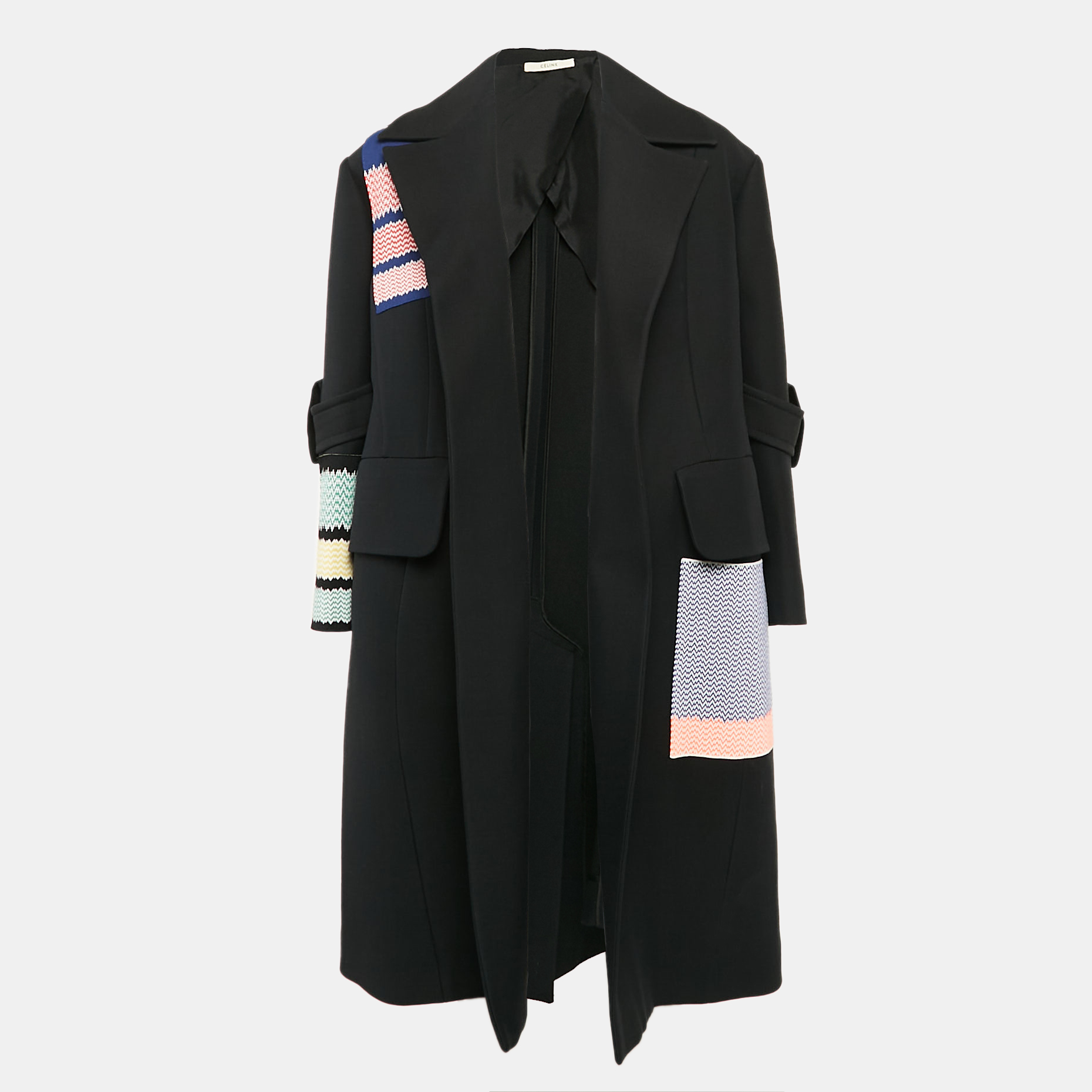 

Celine Black Wool Patchwork Detail Open Coat M