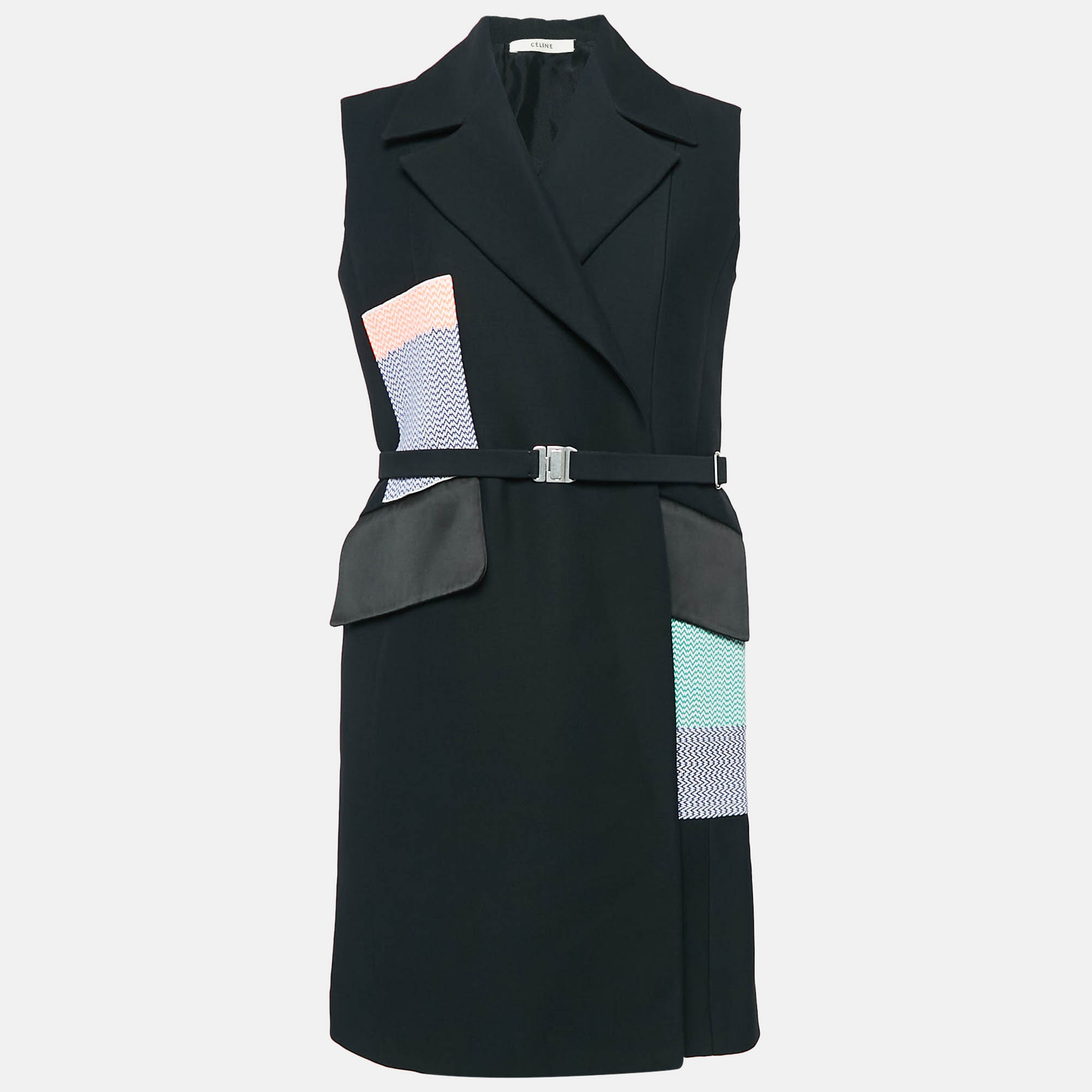 

Celine Black Patchwork Detail Wool Sleeveless Coat S