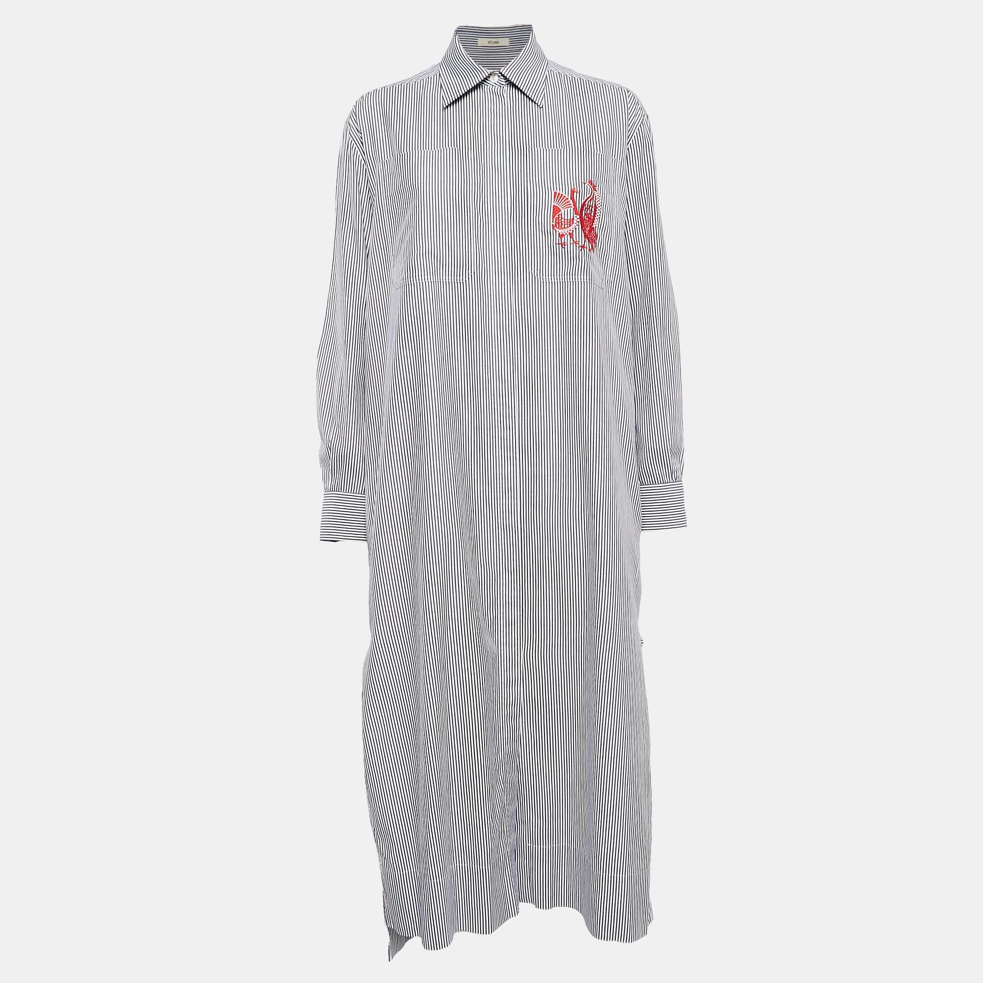 

Celine Blue/White Stripe Embroidered Cotton Midi Shirt Dress M