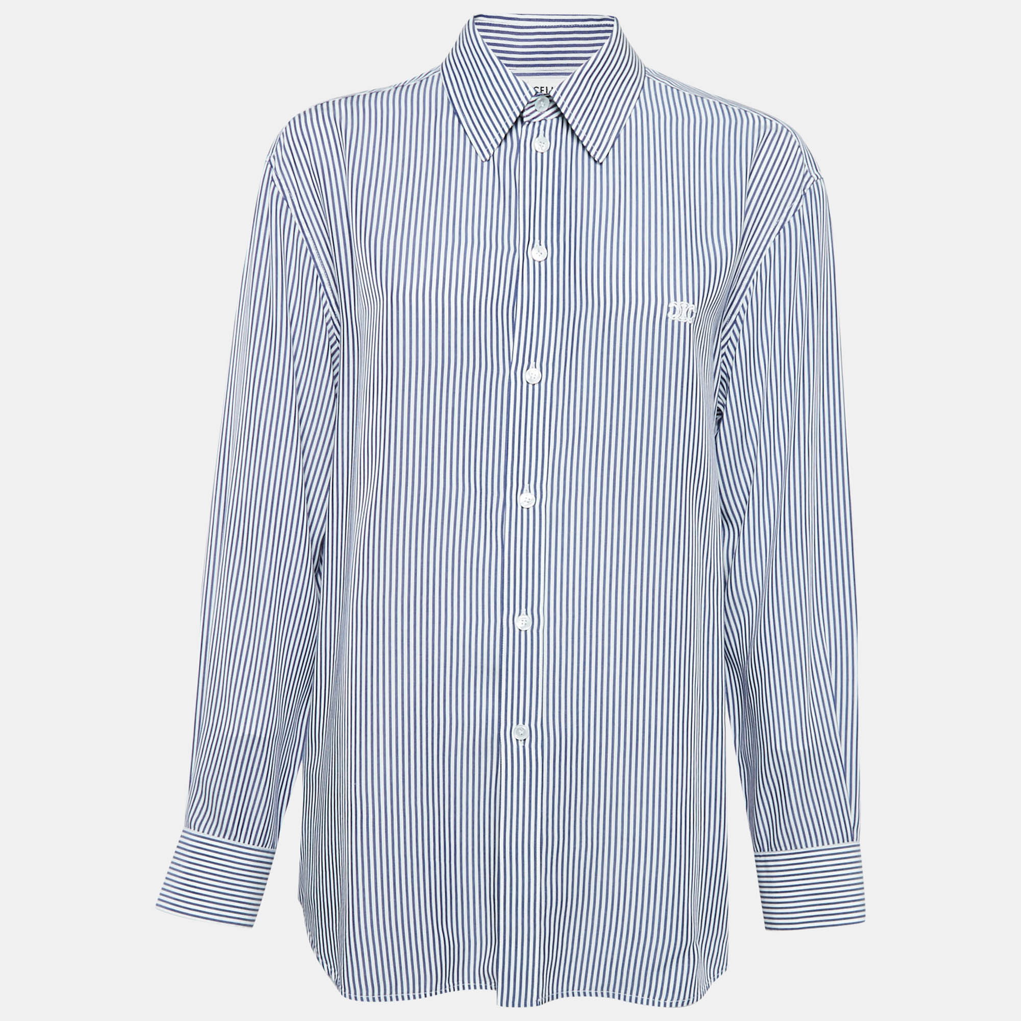 

Celine Blue Striped Modal Front Button Shirt M