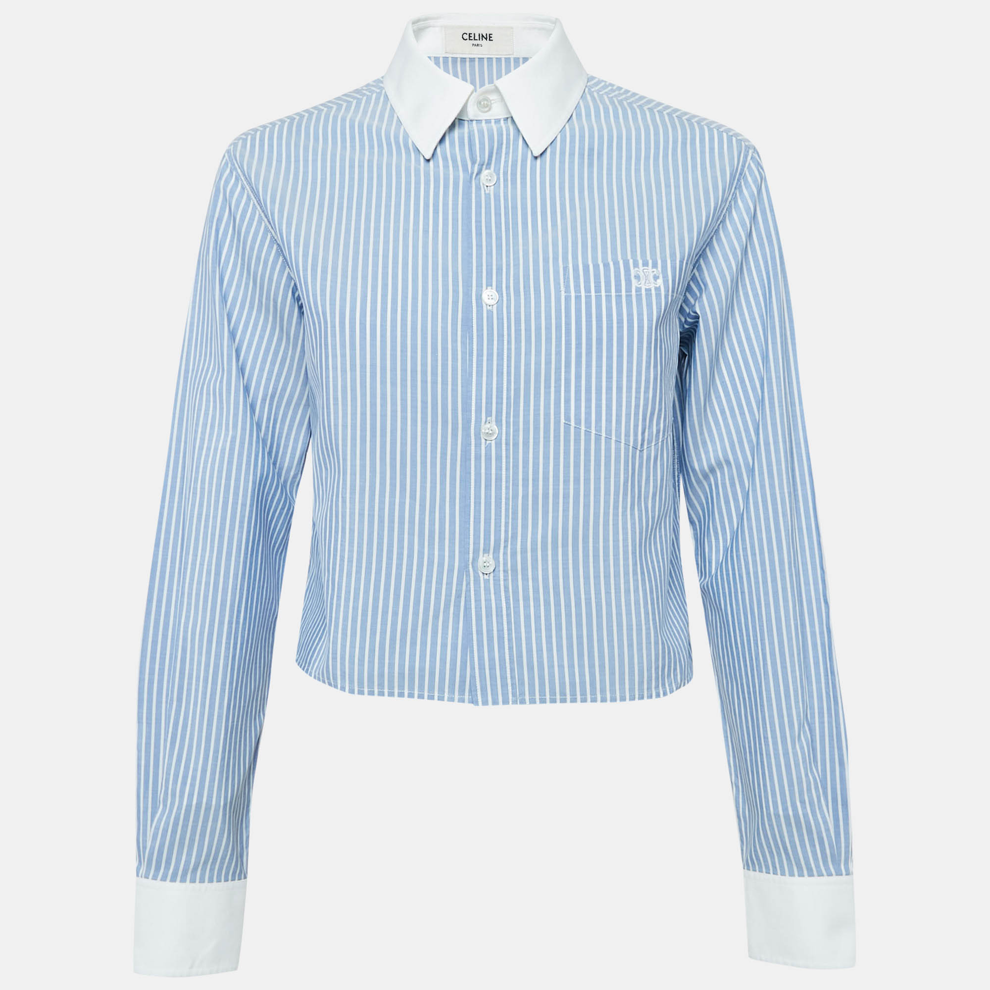 

Celine Blue Striped Cotton Button Front Crop Shirt S