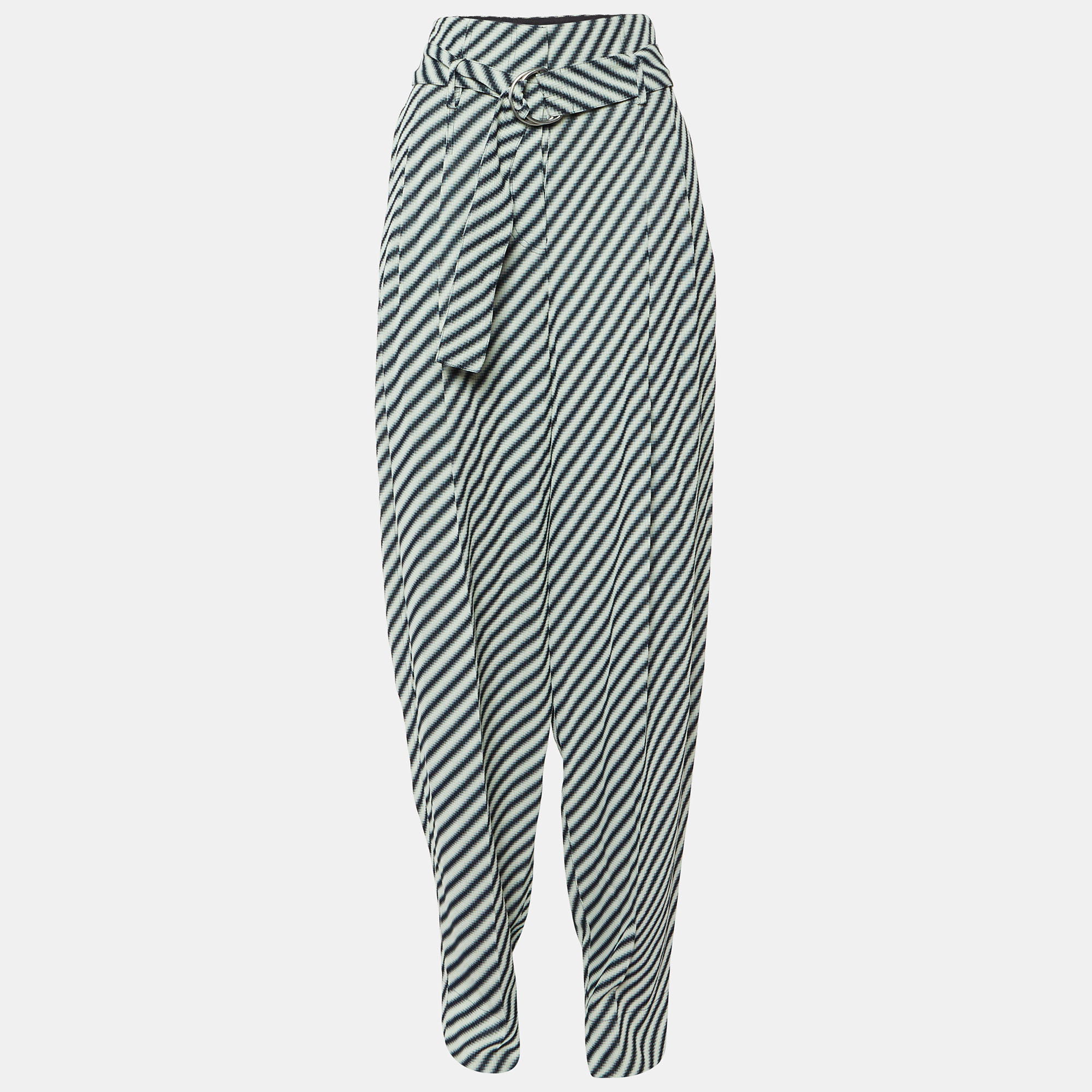 

Celine Ecru/Black Diagonal Pattern Textured Pleated Trousers M, Cream