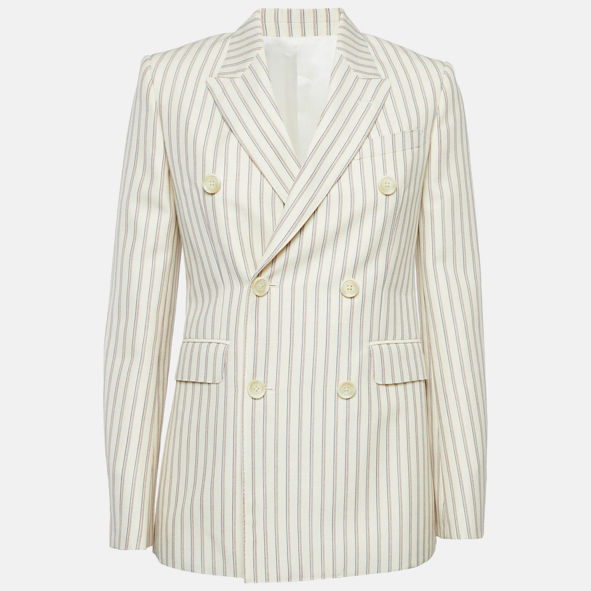 

Celine Cream Striped Wool Double Breasted Blazer S