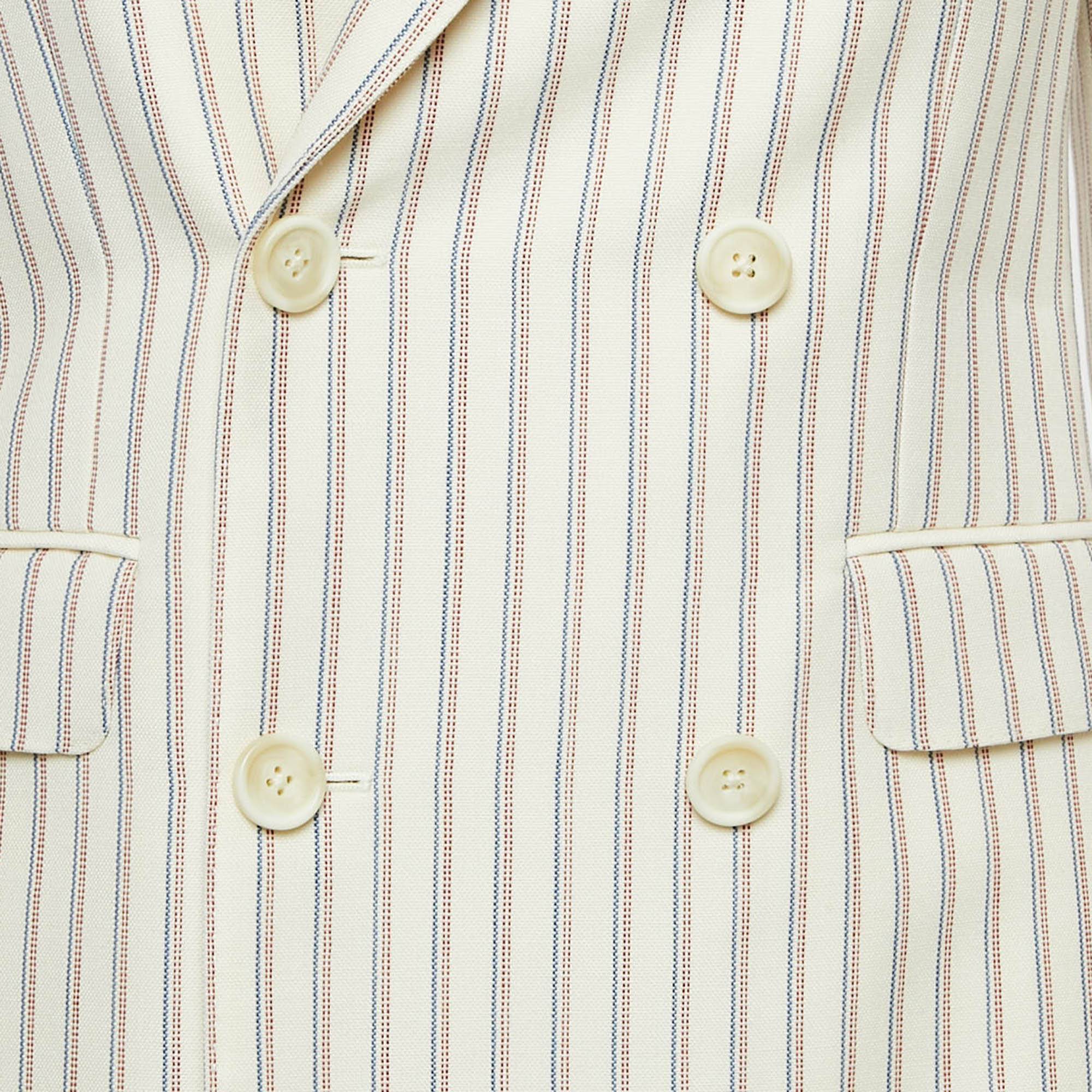 Celine Cream Striped Wool Double Breasted Blazer S 