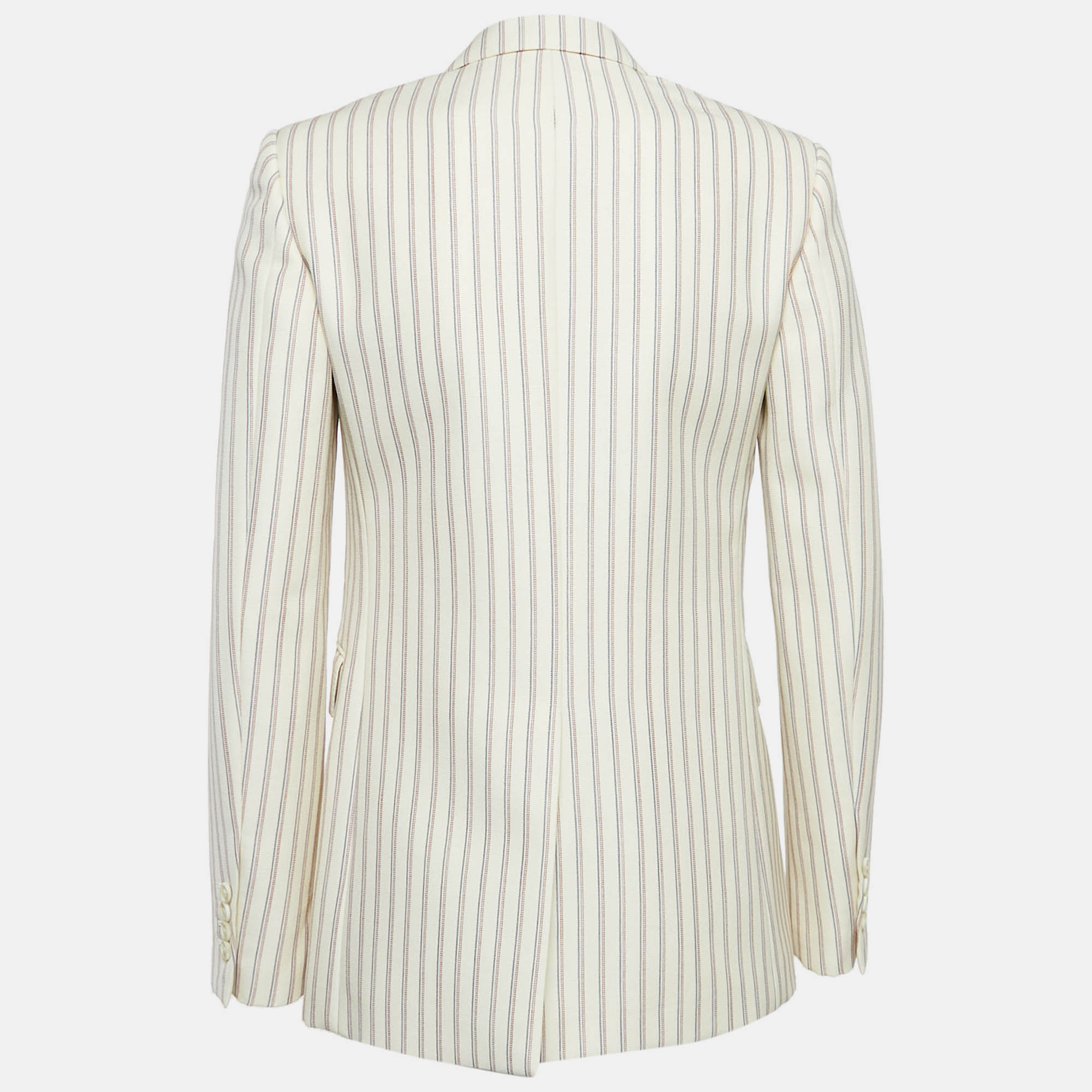 Celine Cream Striped Wool Double Breasted Blazer S 