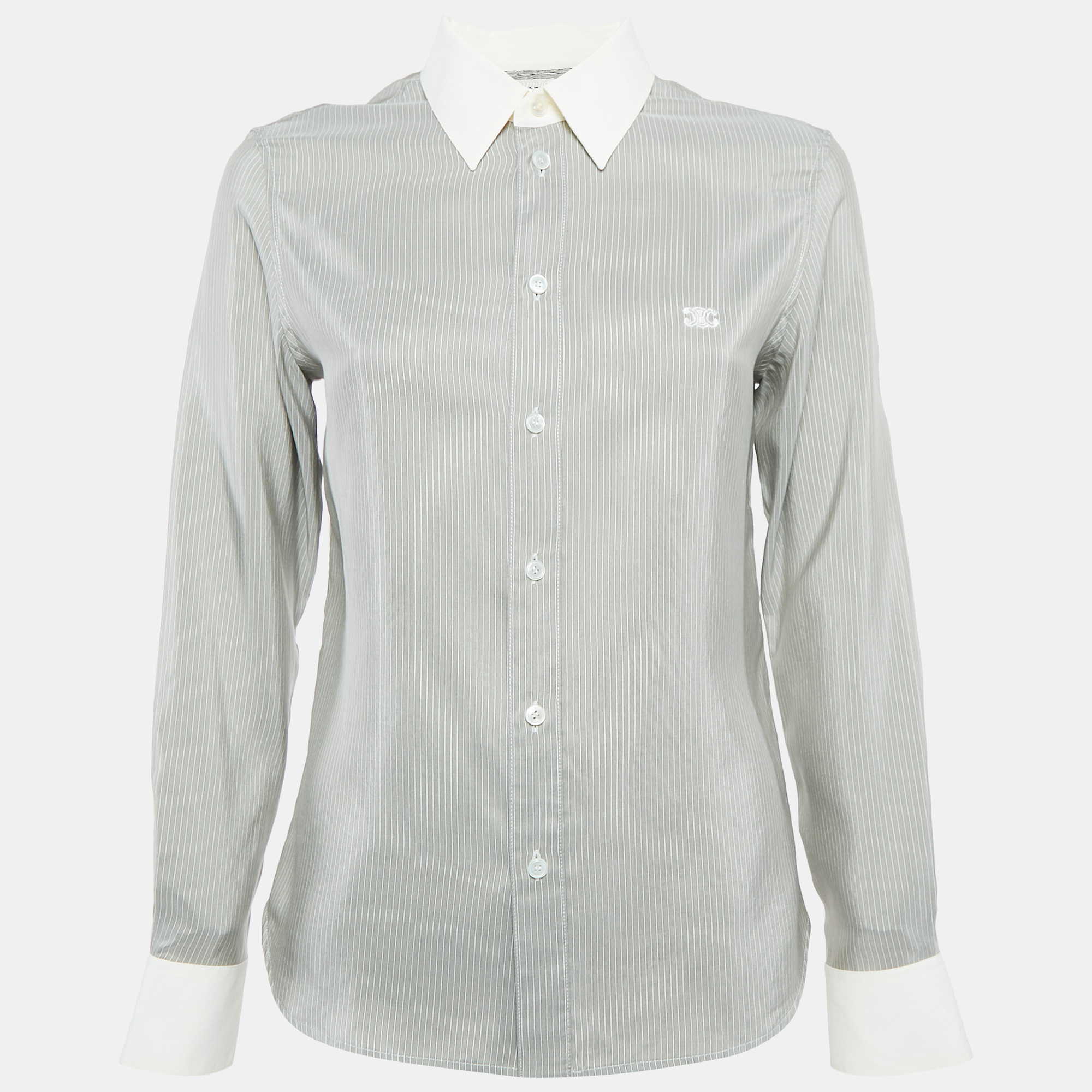 

Celine Grey Striped Silk Button Front Shirt S