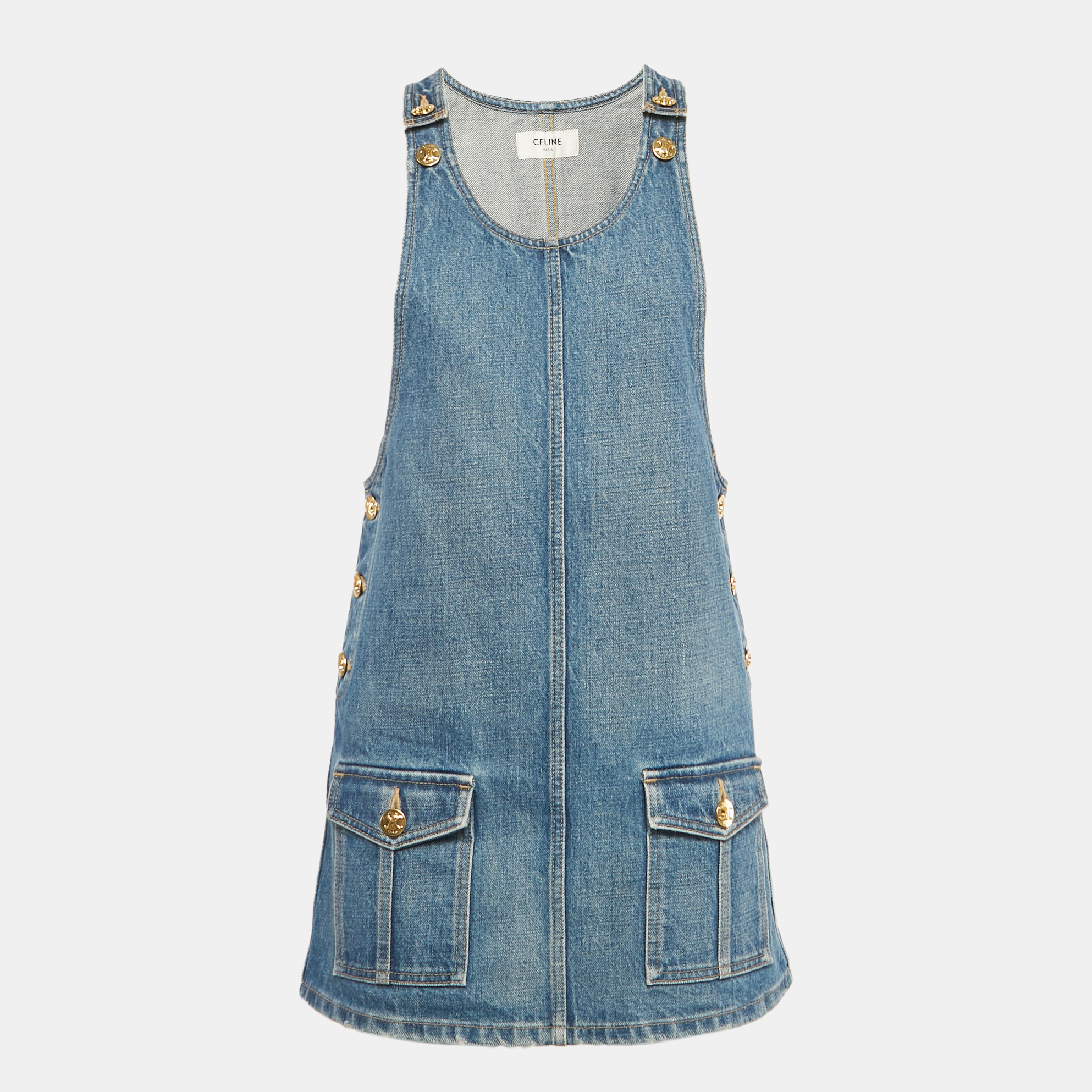 

Celine Blue Washed Denim Mini Dungaree Dress XS