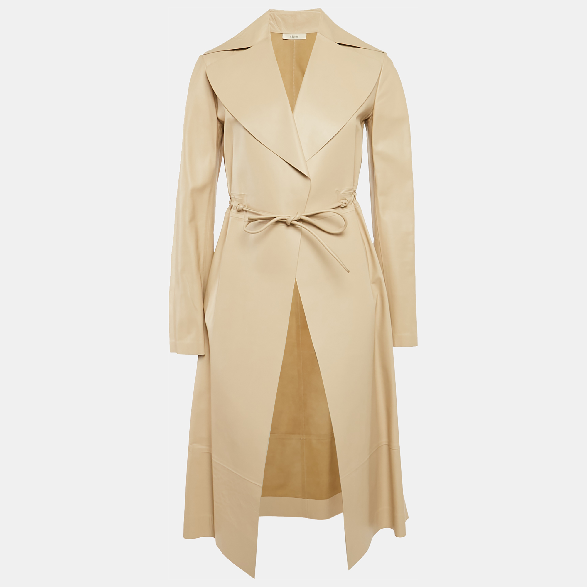 

Celine Beige Leather Drawstring Detail Coat S