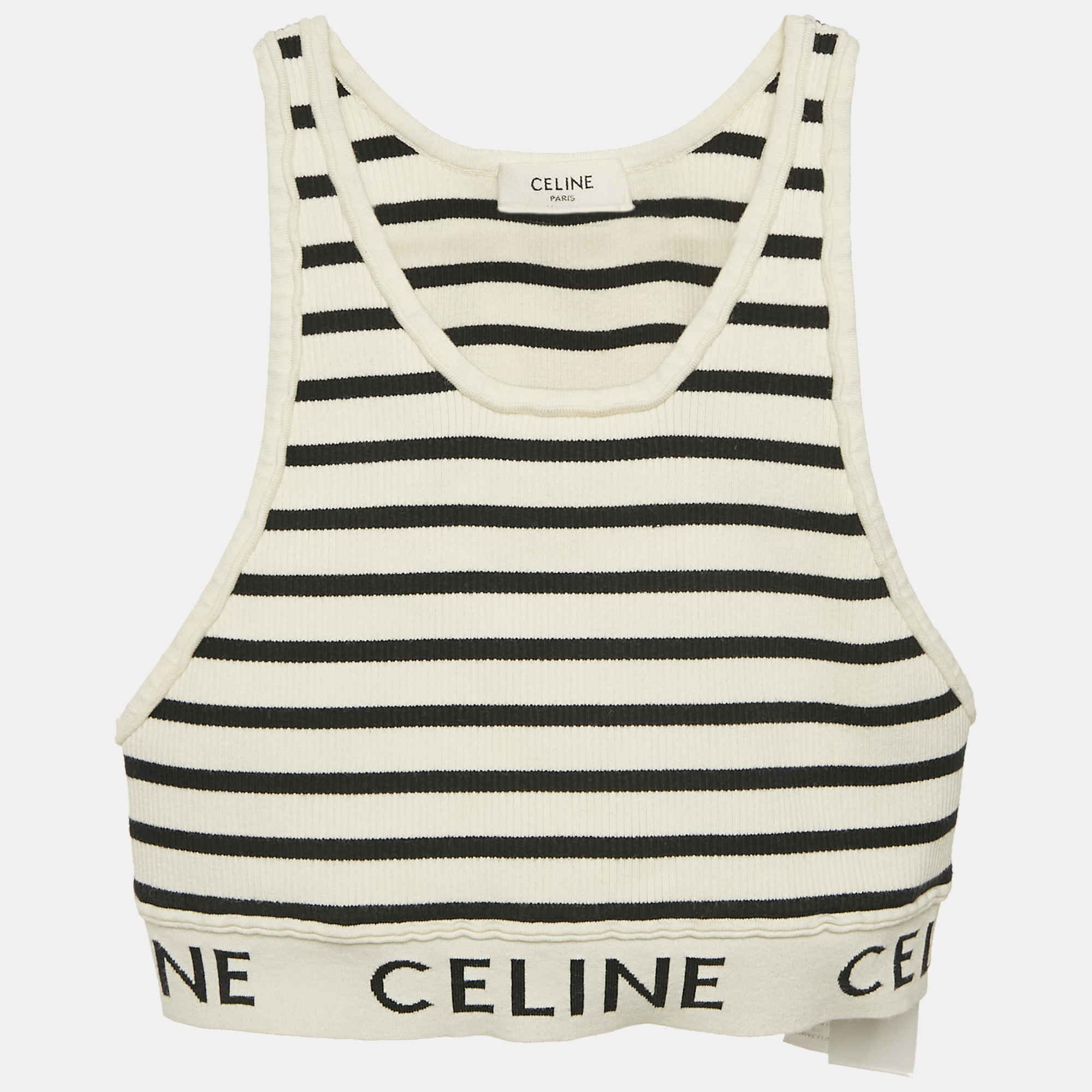 

Celine White Striped Stretch Knit Crop Top S