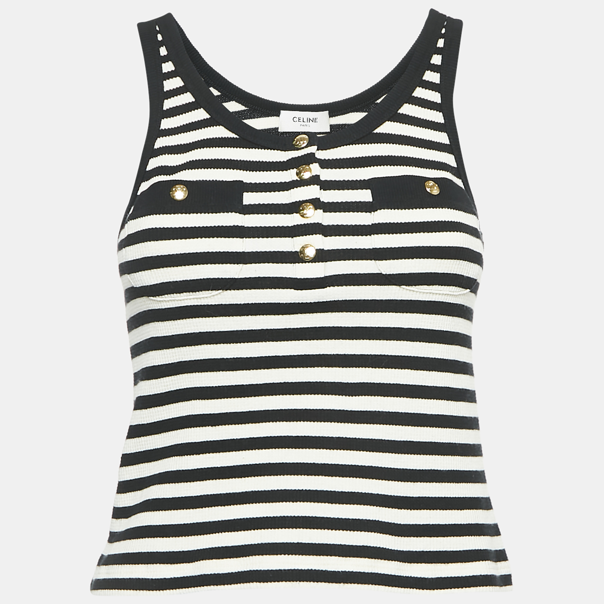 

Celine Black Rib Knit Marinière Tank Top XS