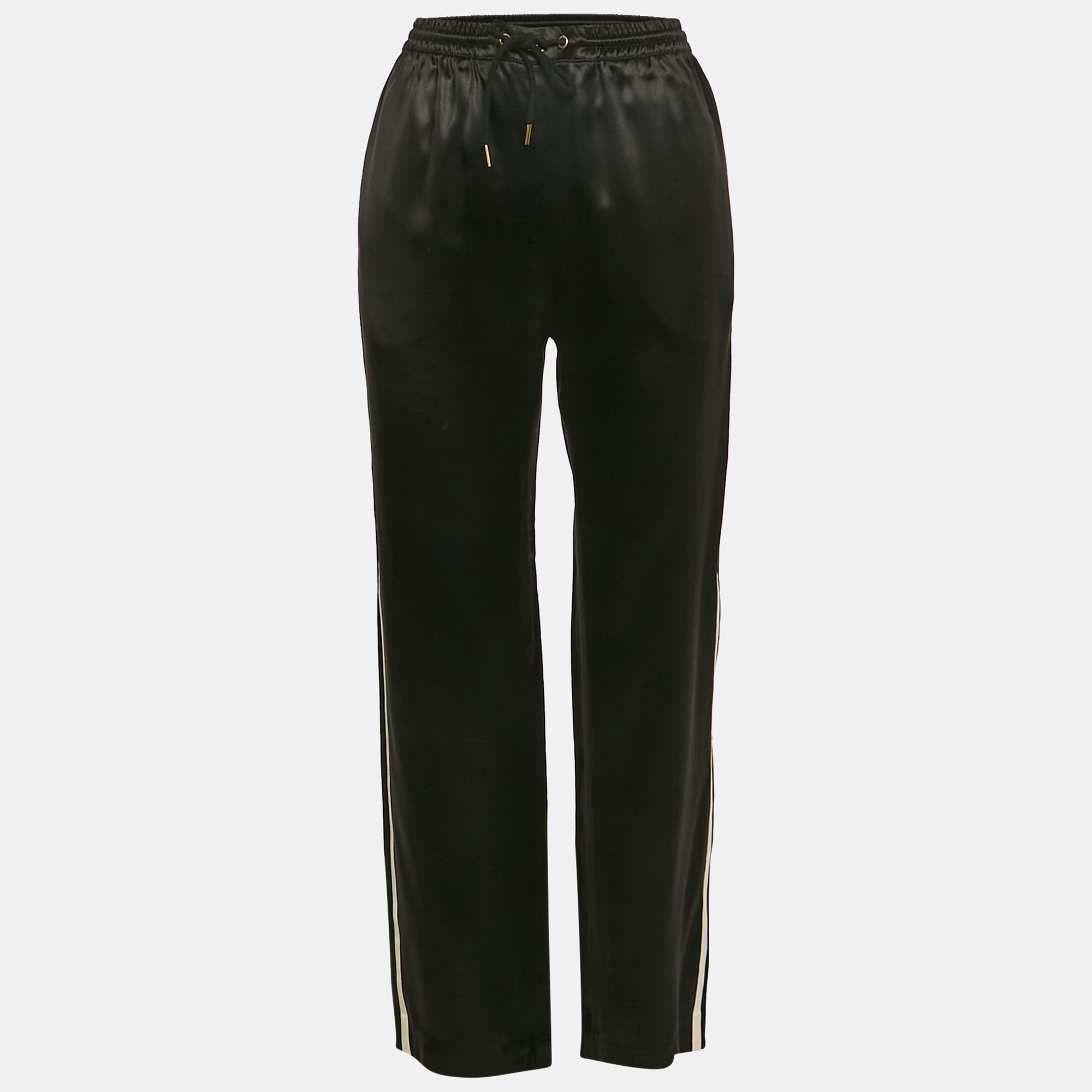 Pre-owned Celine Black Flowing Satin Triomphe Jogging Pants S