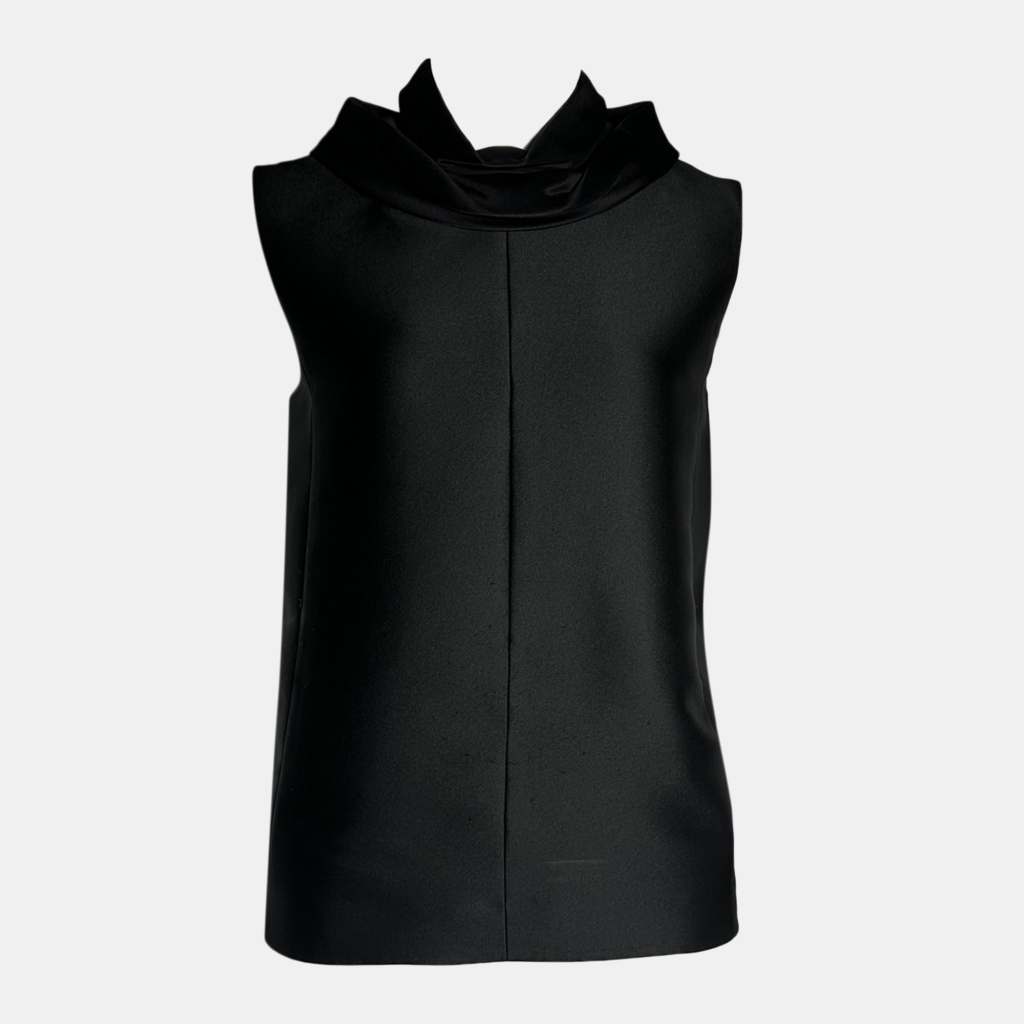 

Celine Black Sleeveless Top with Ruffles Collar