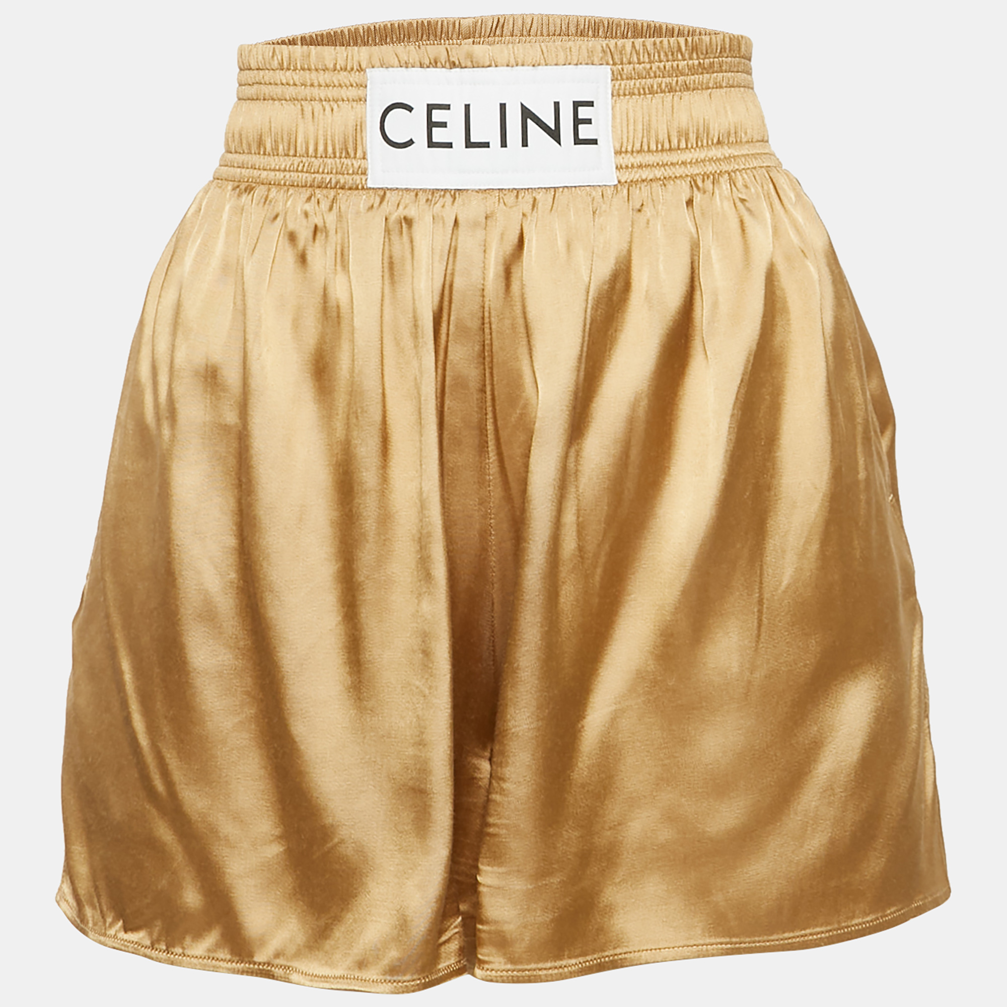 

Celine Gold Crepe Logo Patch Shorts S