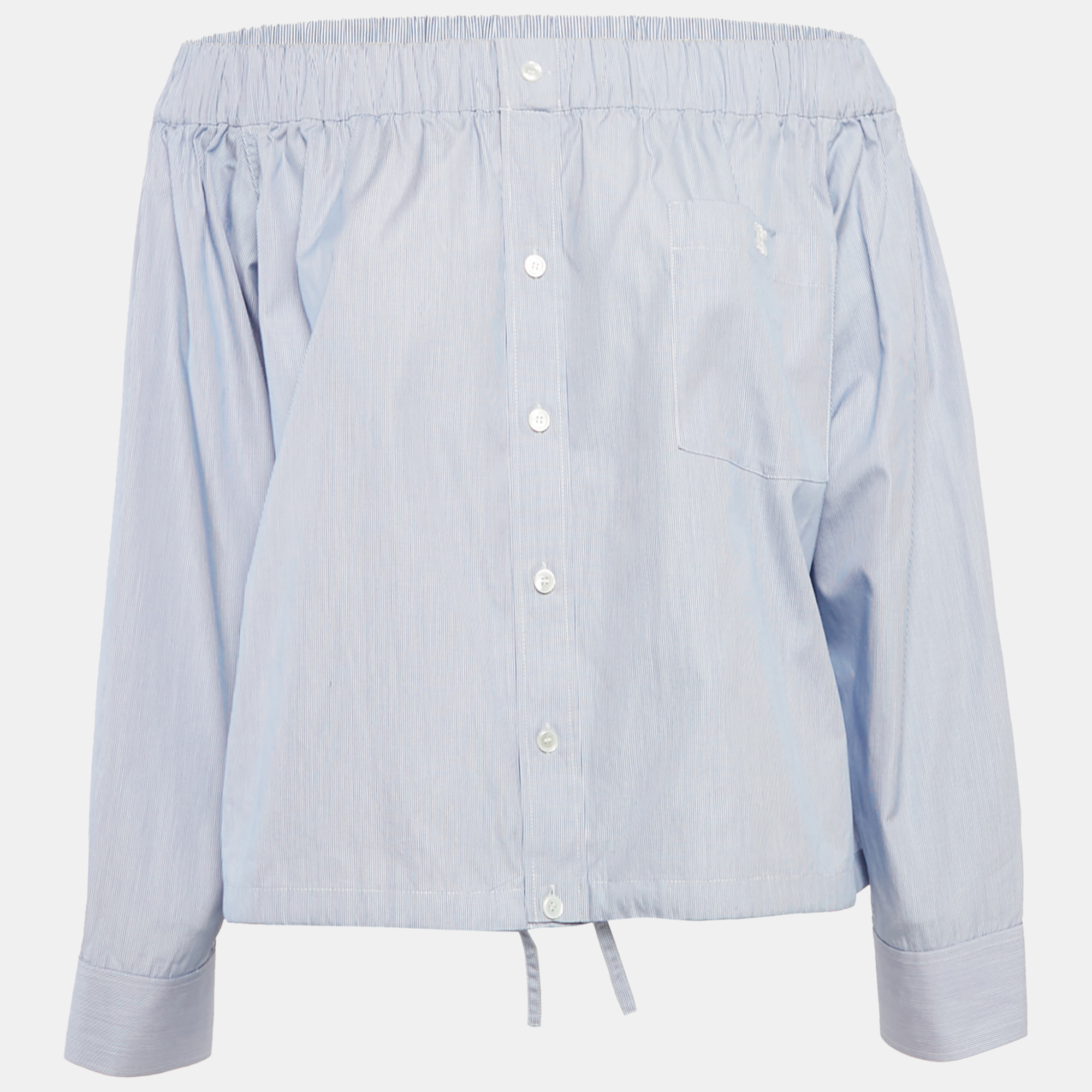 

Celine Blue Striped Cotton Off-Shoulder Blouse S