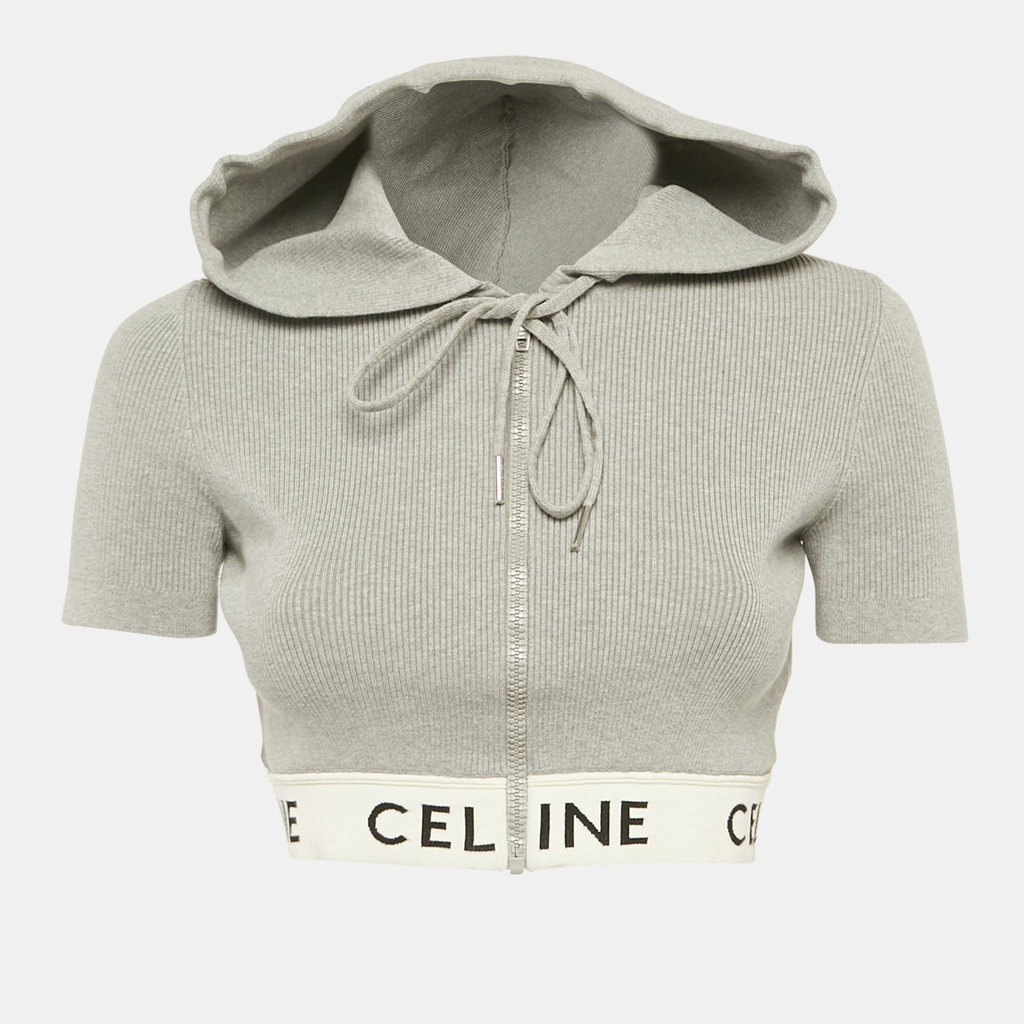 

Celine Grey Stretch knit Hooded Crop Top M