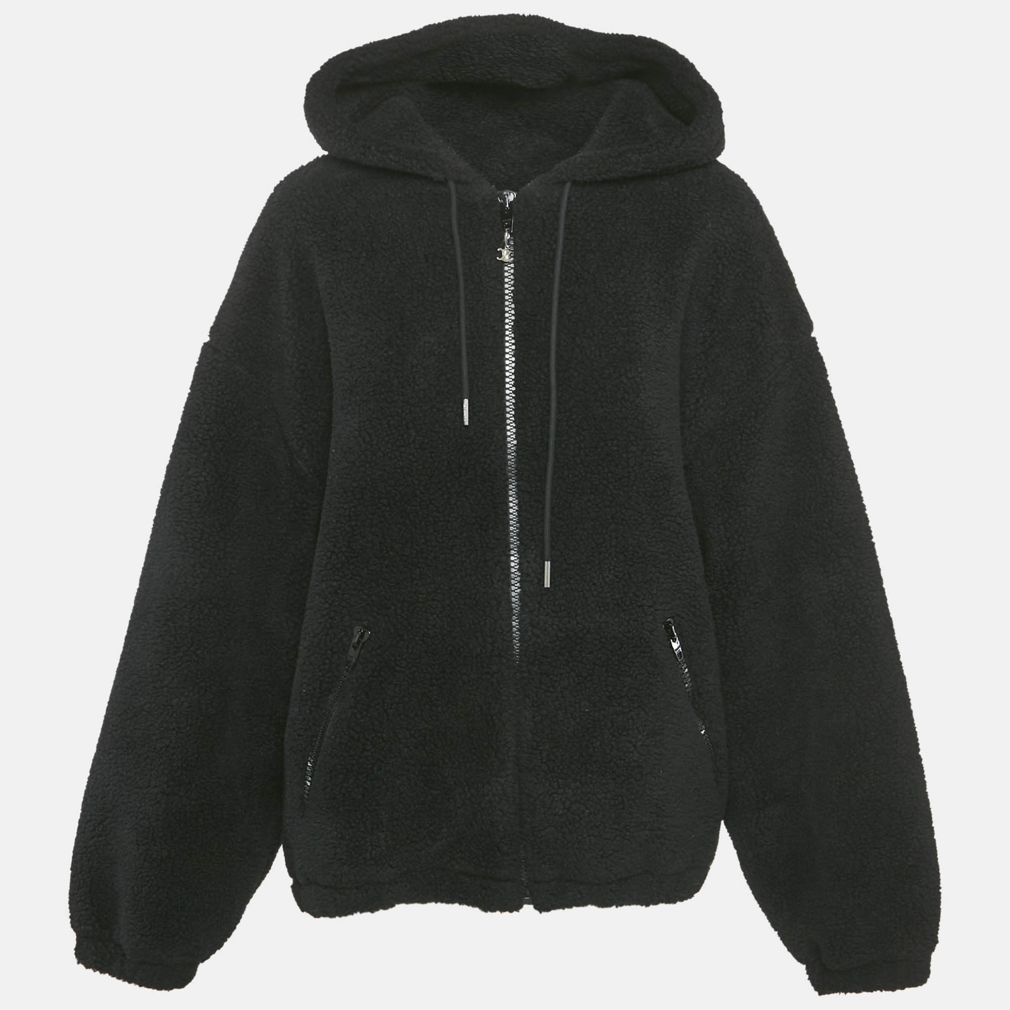 

Celine Black Faux Shearling Zip-Up Hooded Jacket L