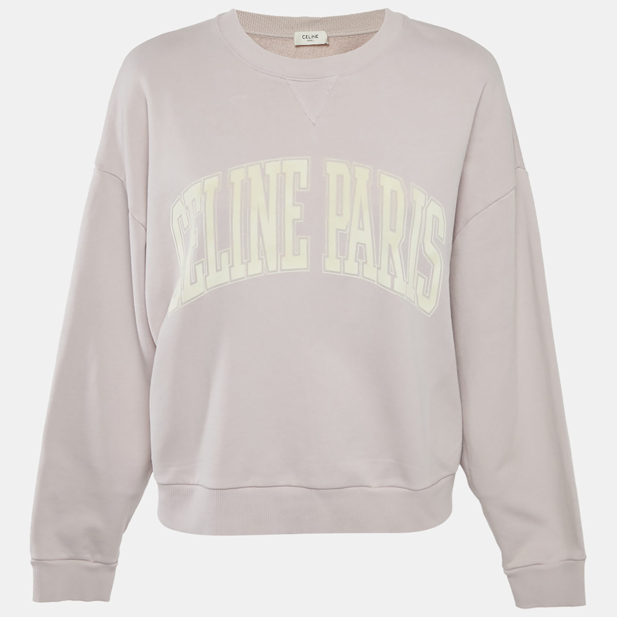 Pre-owned Celine Pink Logo Flock Print Cotton Sweatshirt S