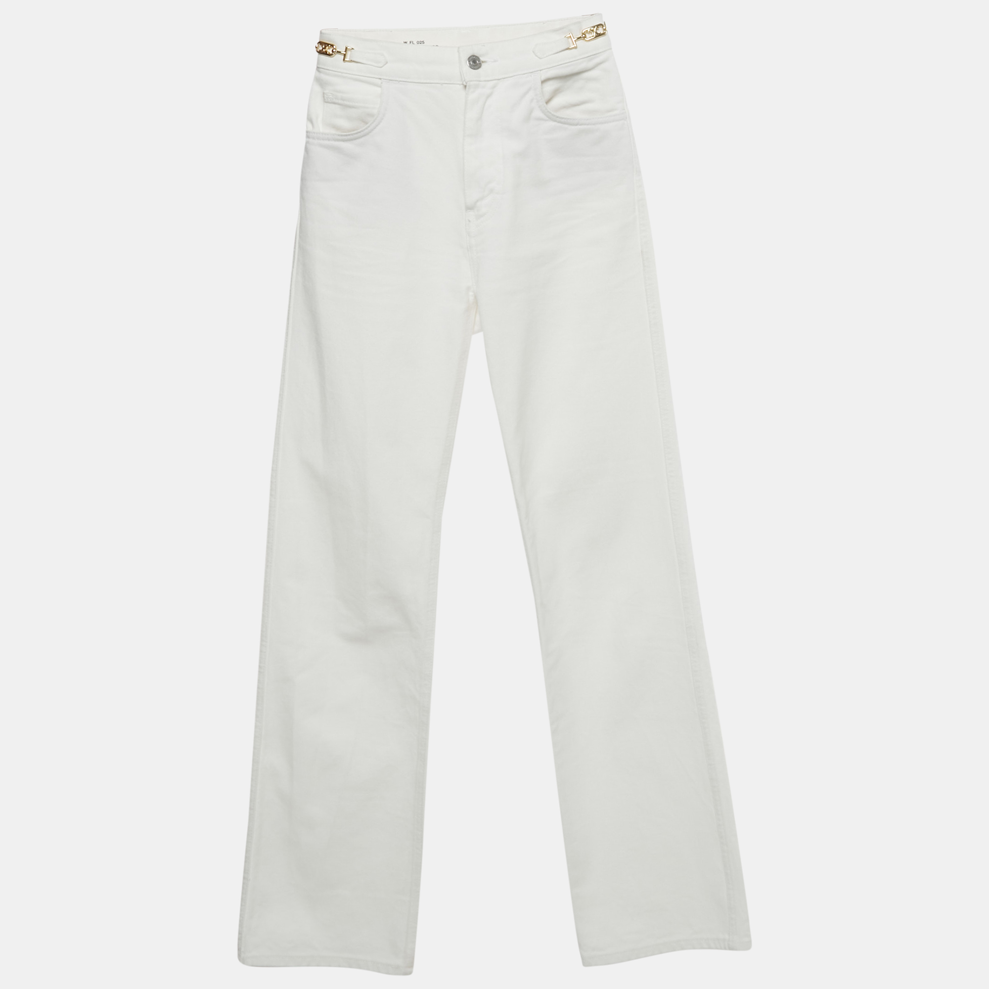 

Celine White Denim Metal Detail Straight Leg Jeans S Waist 24"