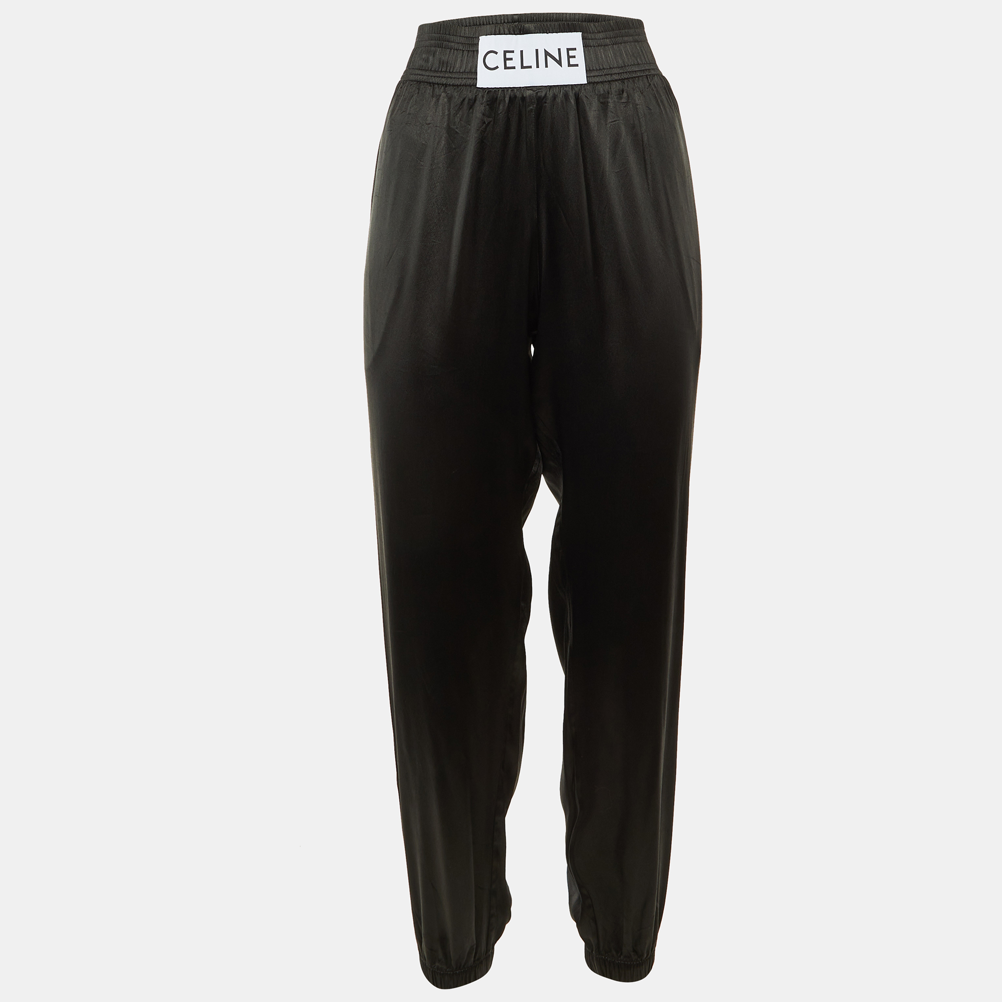 

Celine Black Satin Logo Waist Band Trousers M
