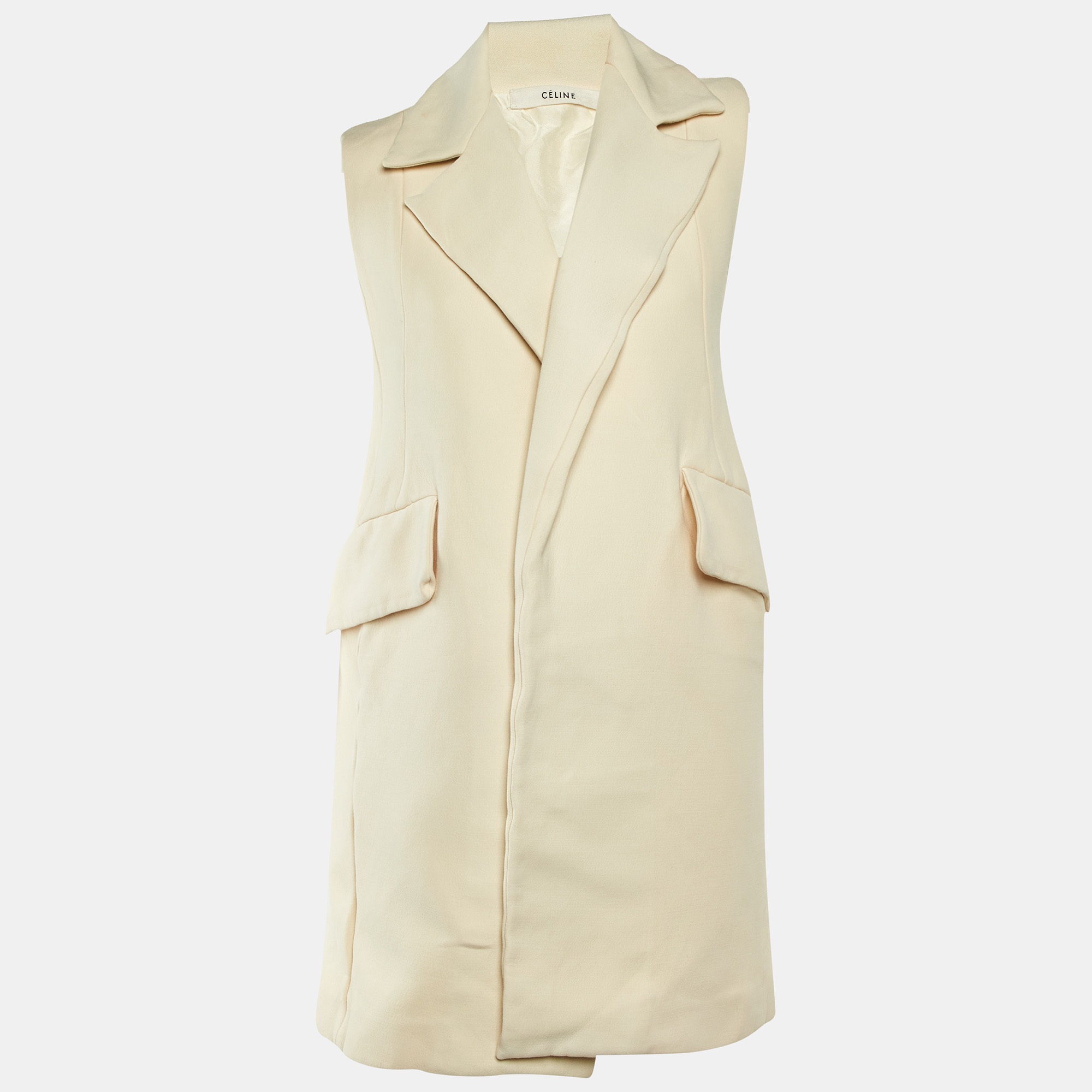 

Celine Cream Wool & Silk Sleeveless Long Vest S