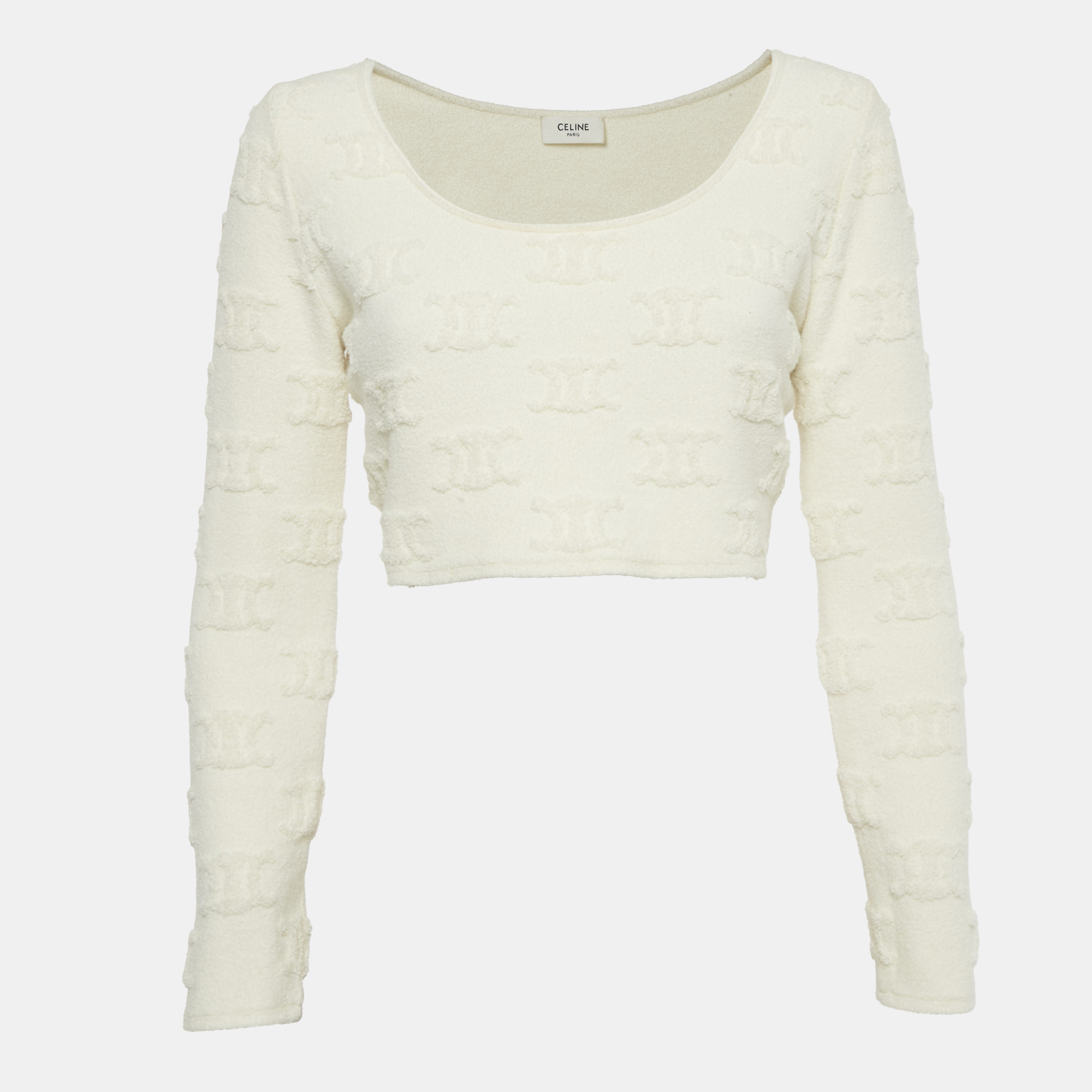 

Celine Cream Triomphe Terry Cotton Cropped Jumper M