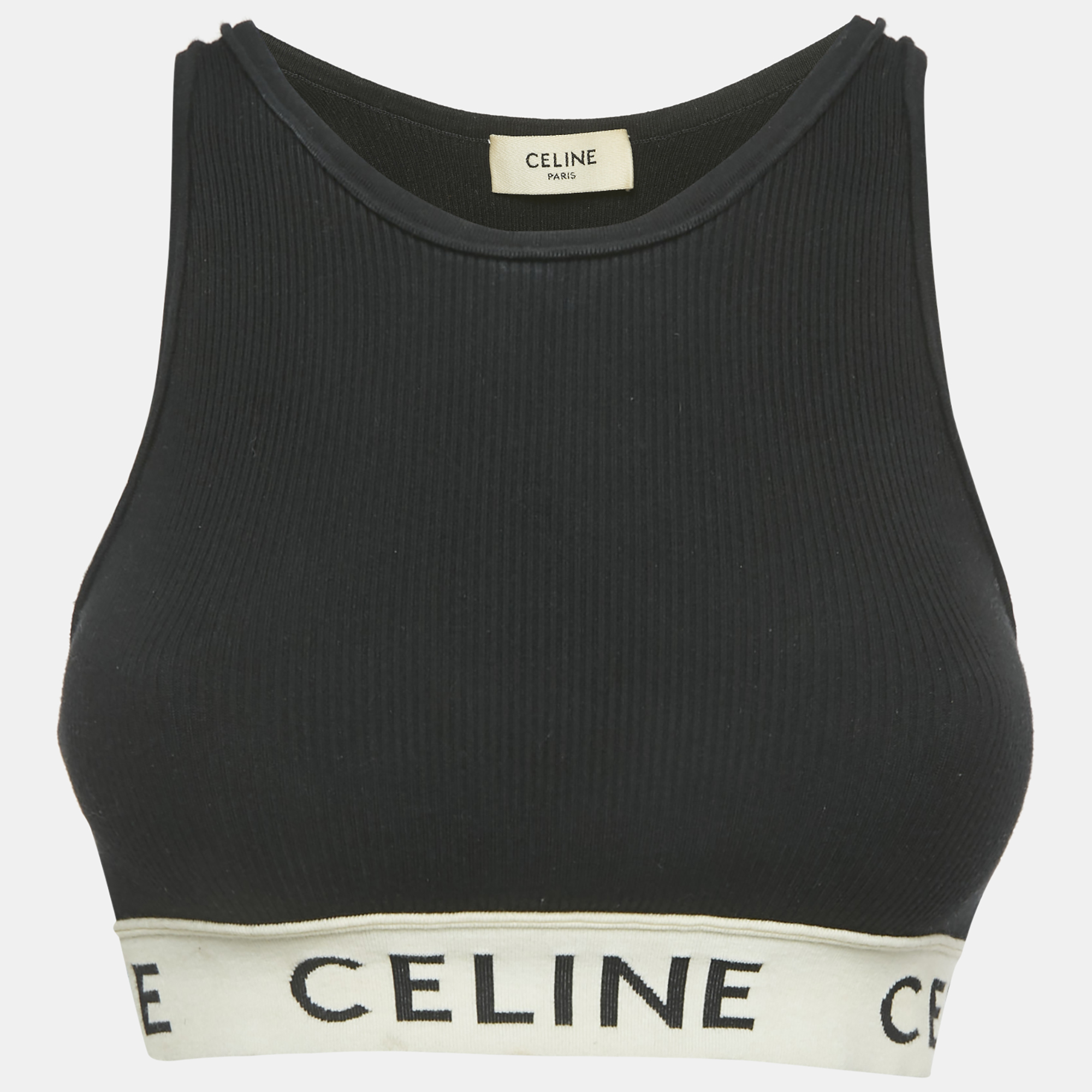 

Celine Black Cotton Knit Logo Band Detail Athlete Tank Top S