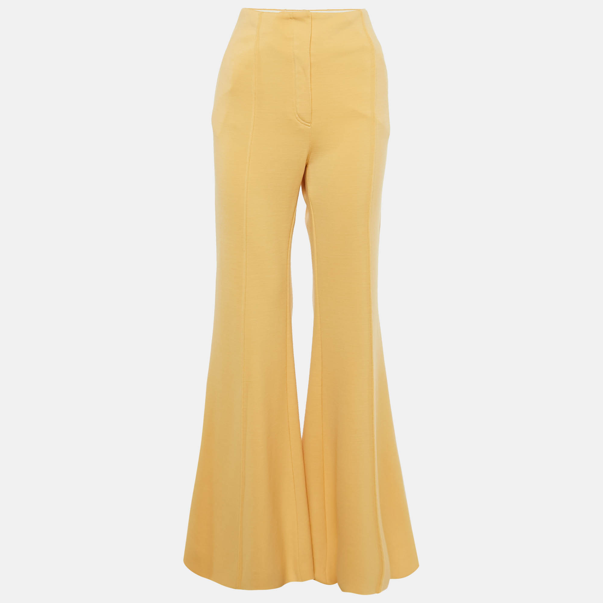 Pre-owned Celine Yellow Wool Knit Wide Leg Trousers M