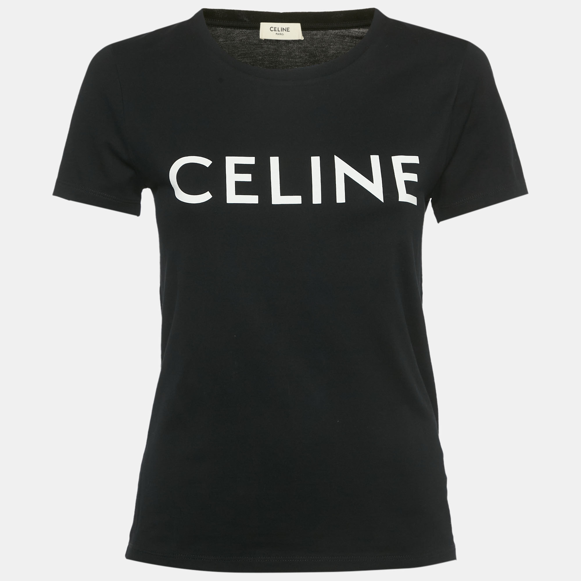 Celine Black Logo Print Cotton Crewneck T-Shirt S