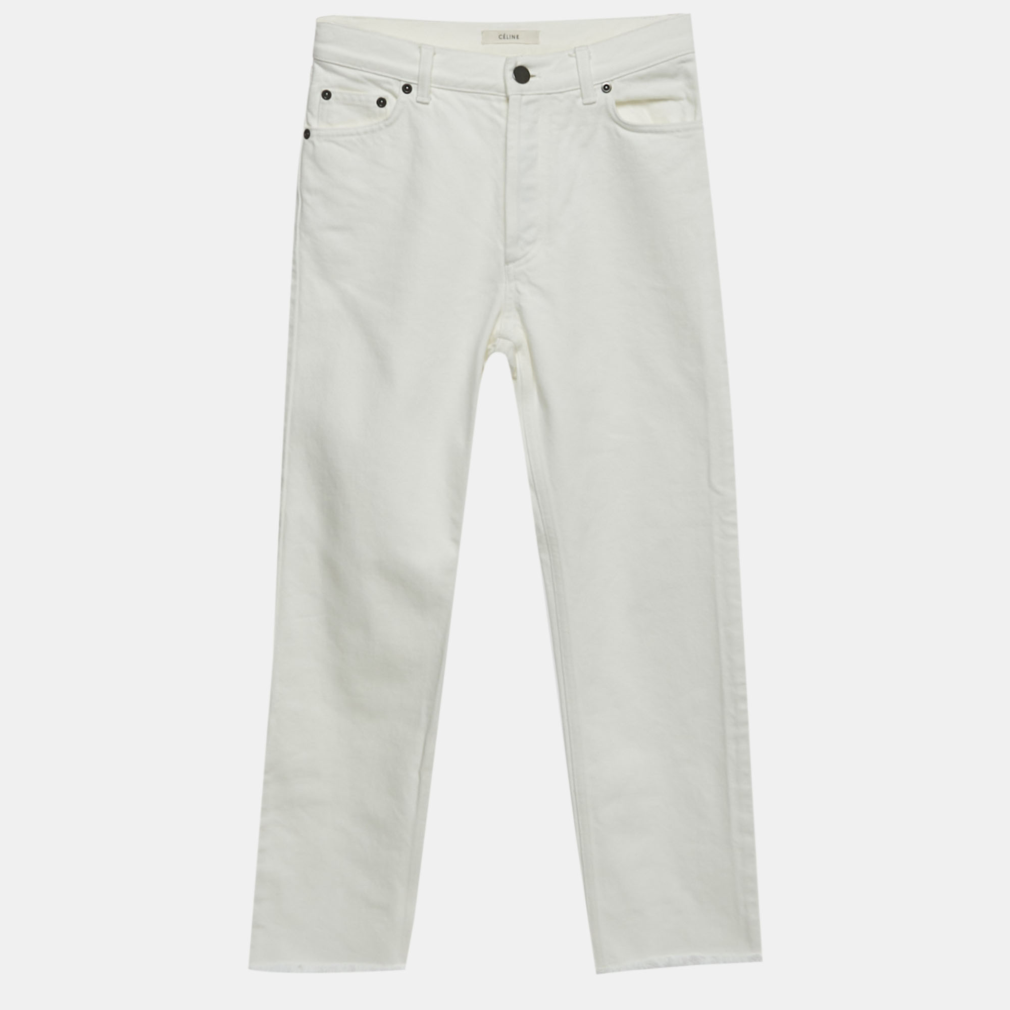 Pre-owned Celine White Denim Raw Edge Hem Jeans S Waist 25"