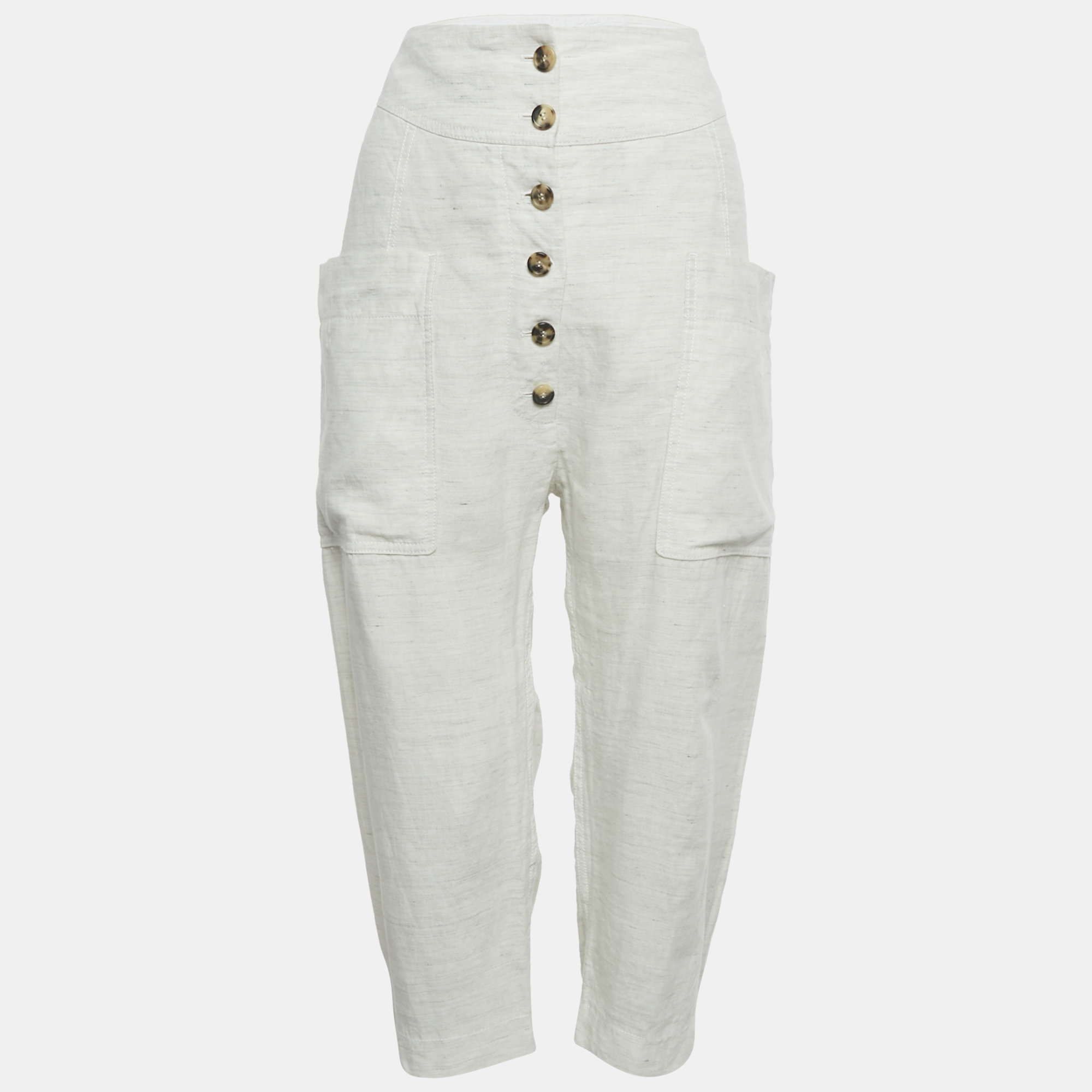 

Celine White Patterned Linen Trousers S